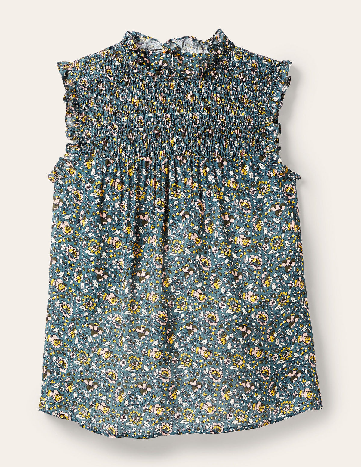 Sleeveless Smocked Top-Mid Blue, Botanic Meadow - Image 9