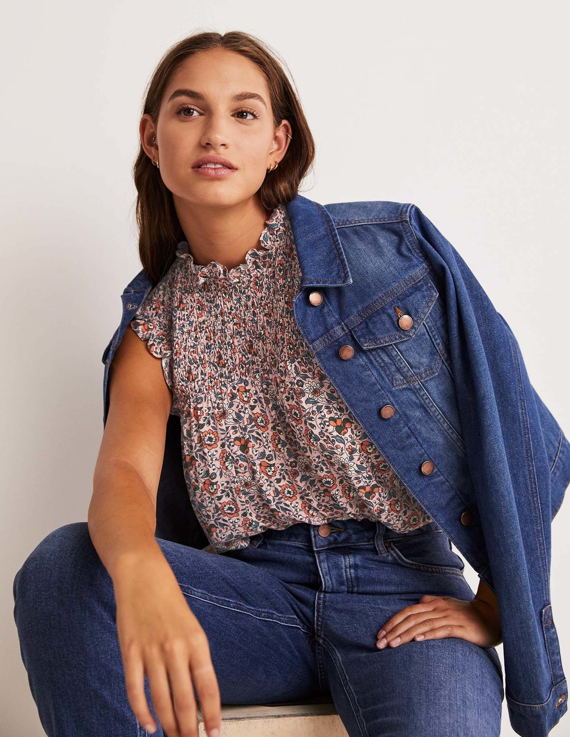 Sleeveless Smocked Top-Milkshake, Botanic Meadow-8