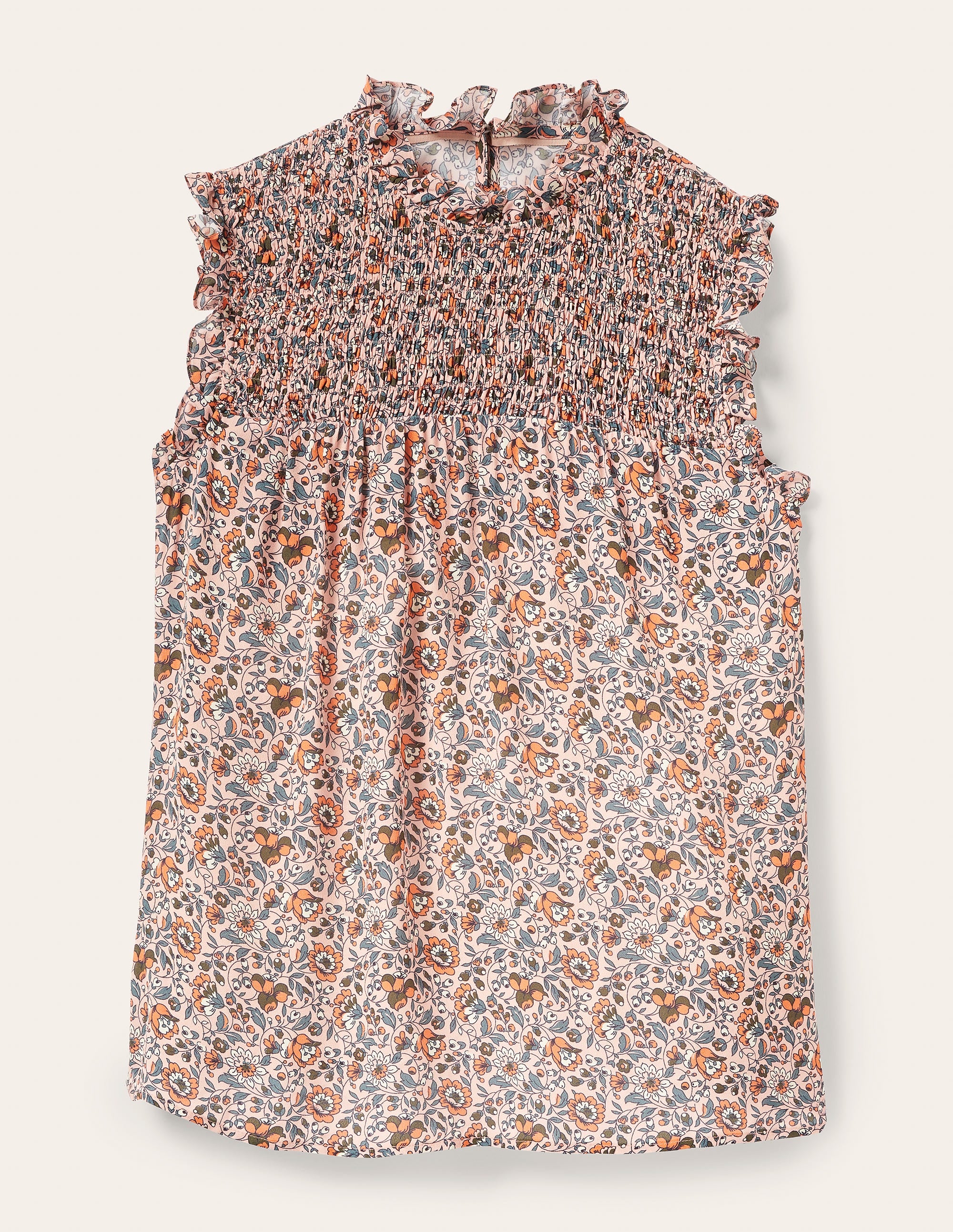 Sleeveless Smocked Top-Milkshake, Botanic Meadow - Image 9