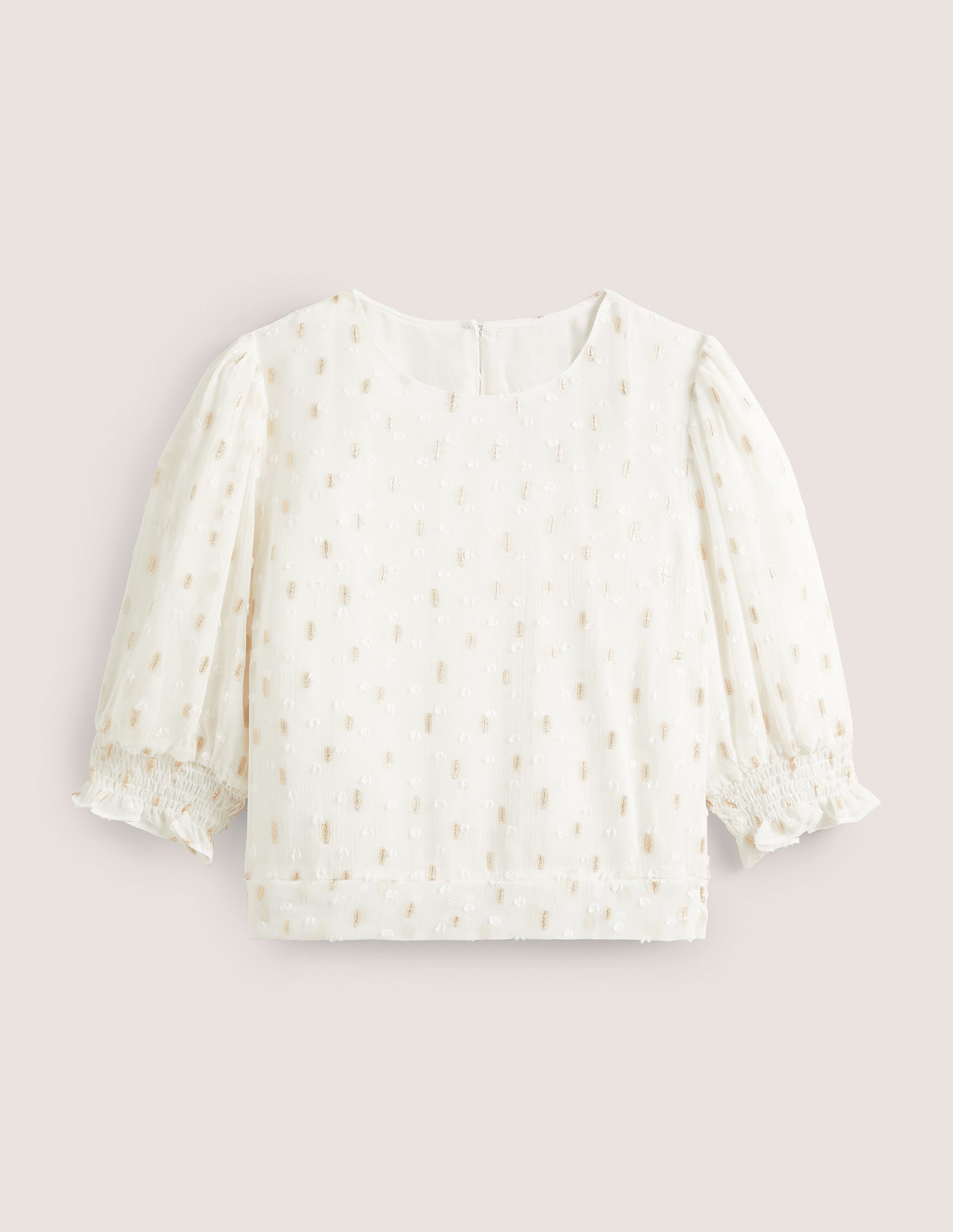 Cropped Metallic Smocked Top-Ivory and Gold Clip - Image 6