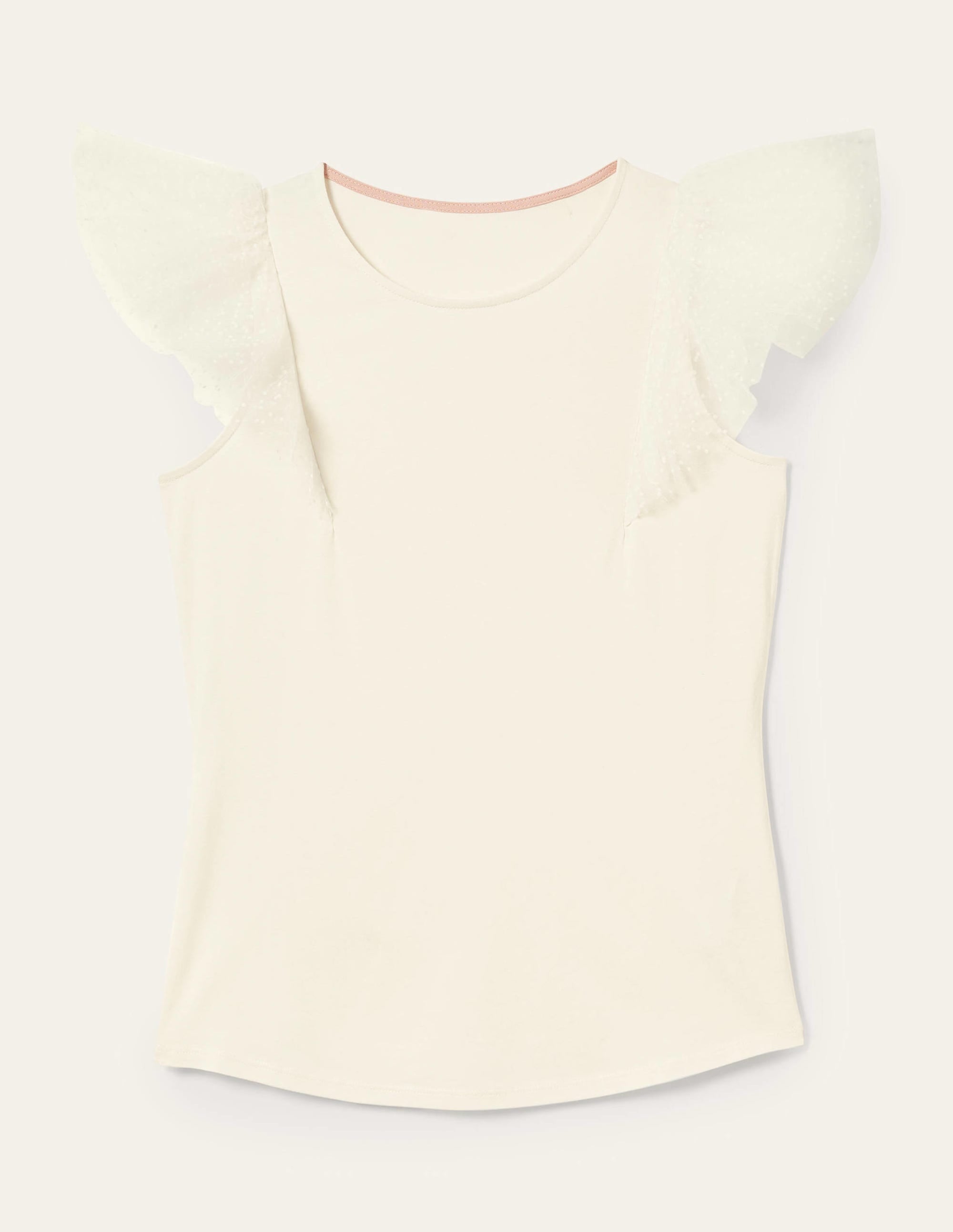 Tulle Shoulder Jersey Top-Ivory - Image 4