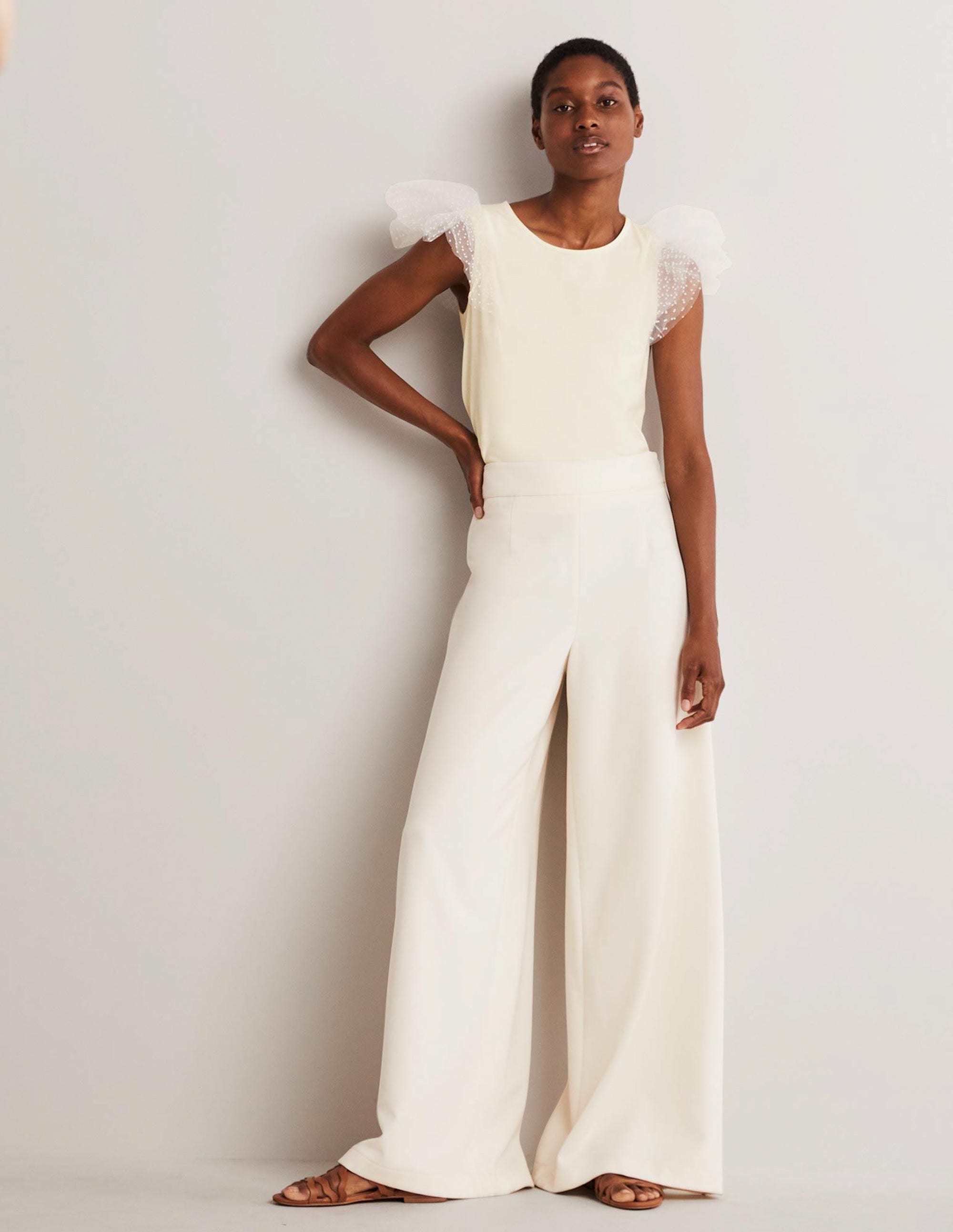 Tulle Shoulder Jersey Top-Ivory - Image 3
