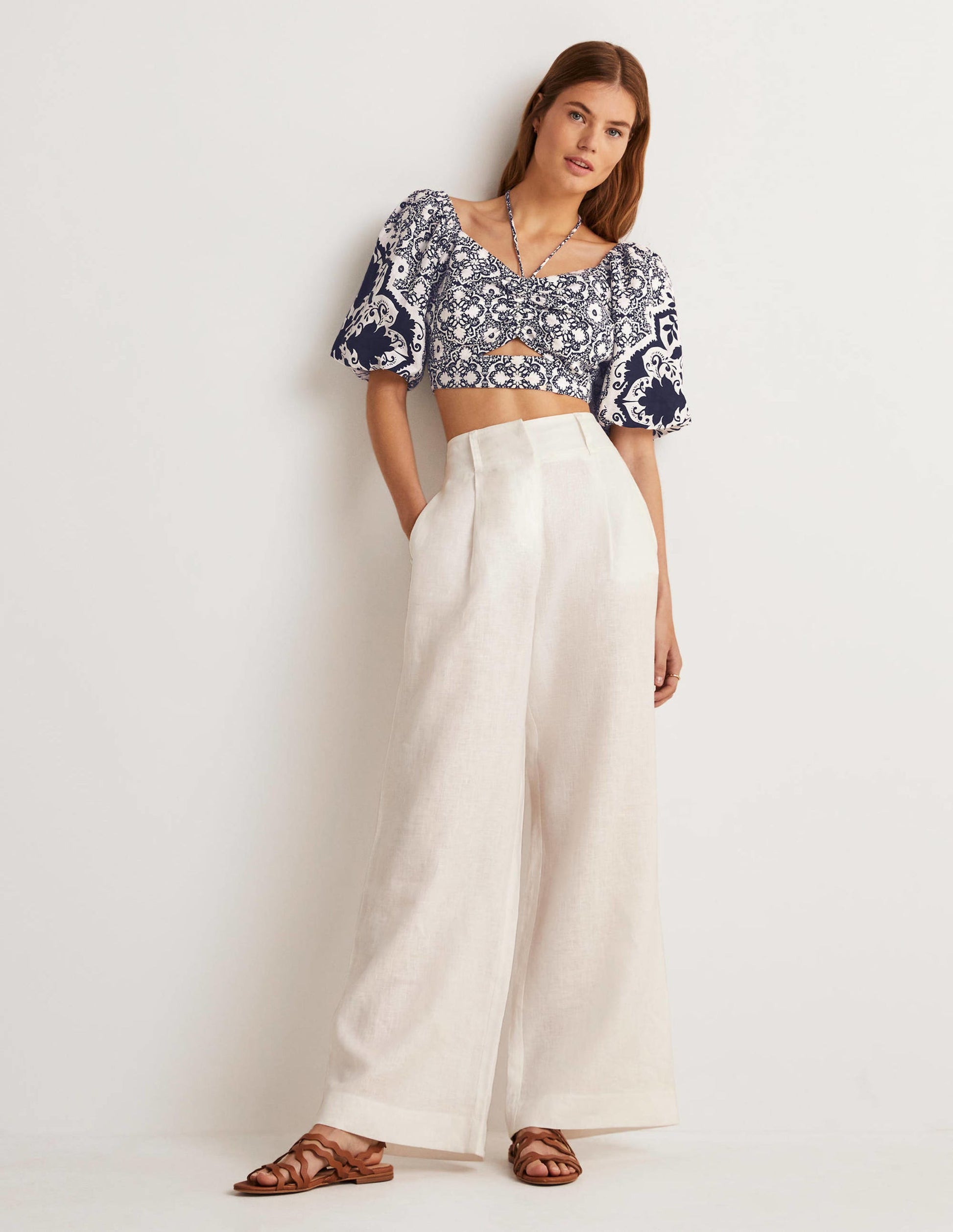 Halterneck Cut Out Crop Top-Navy, Bloomsbury-4