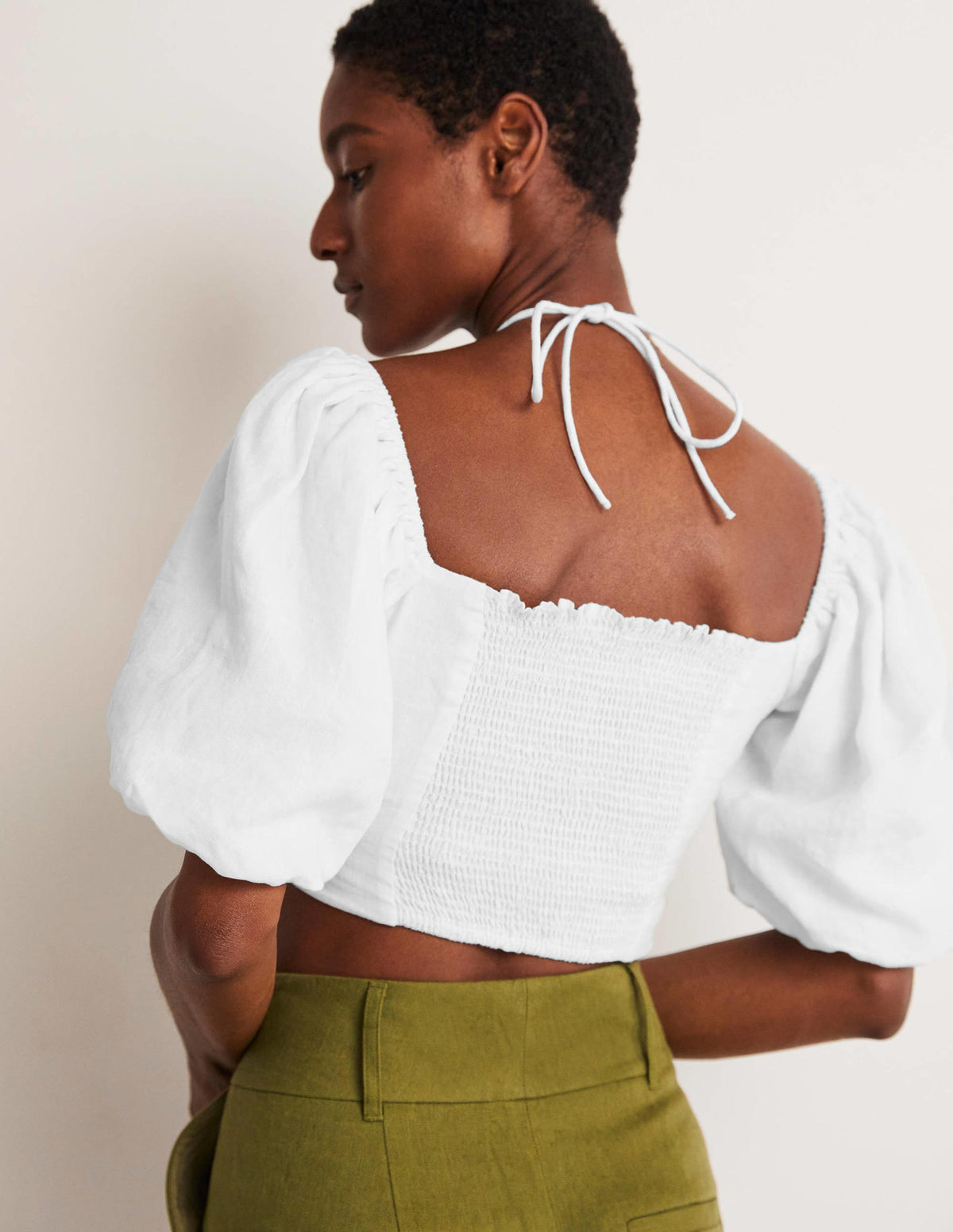 Halterneck Cut Out Crop Top-White - Image 7