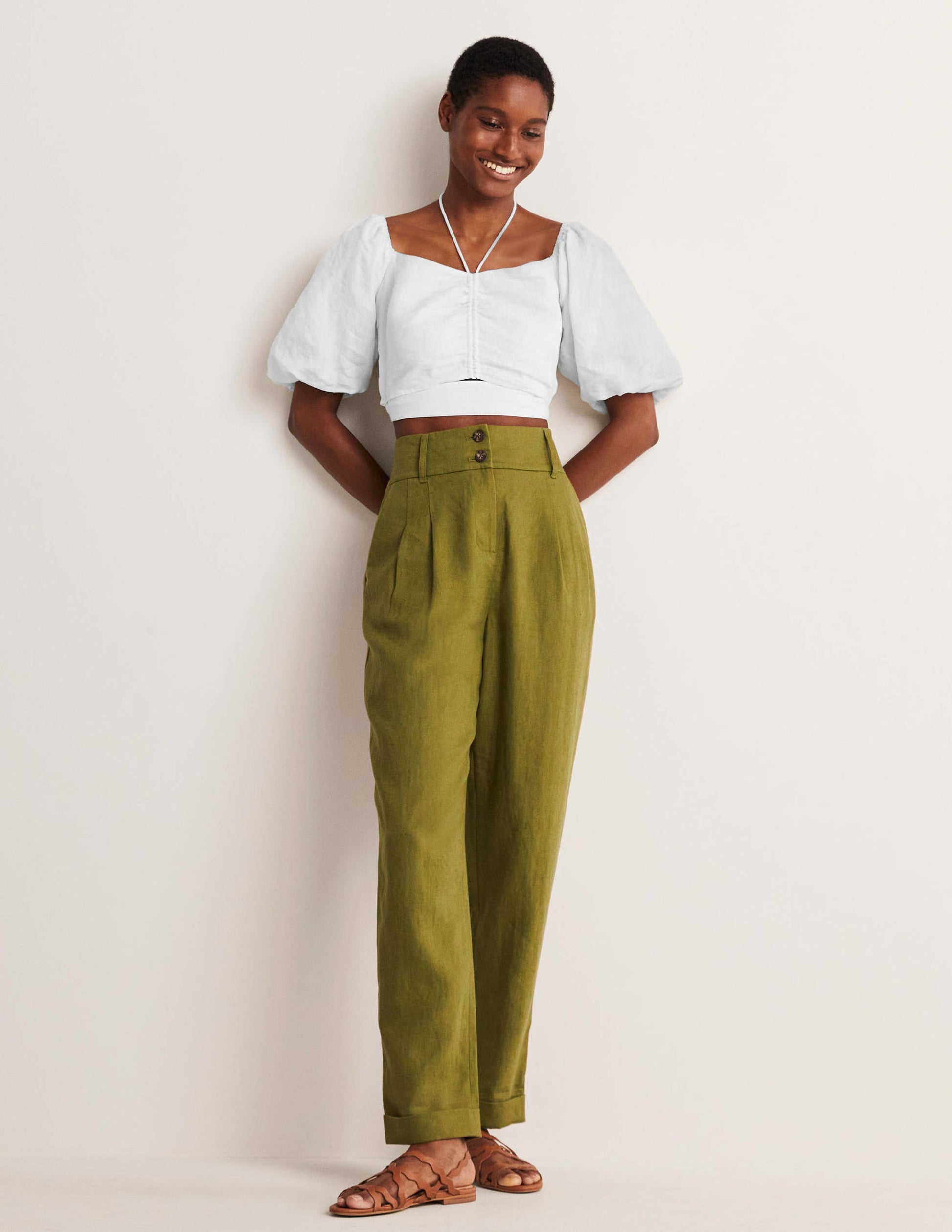 Halterneck Cut Out Crop Top-White-8