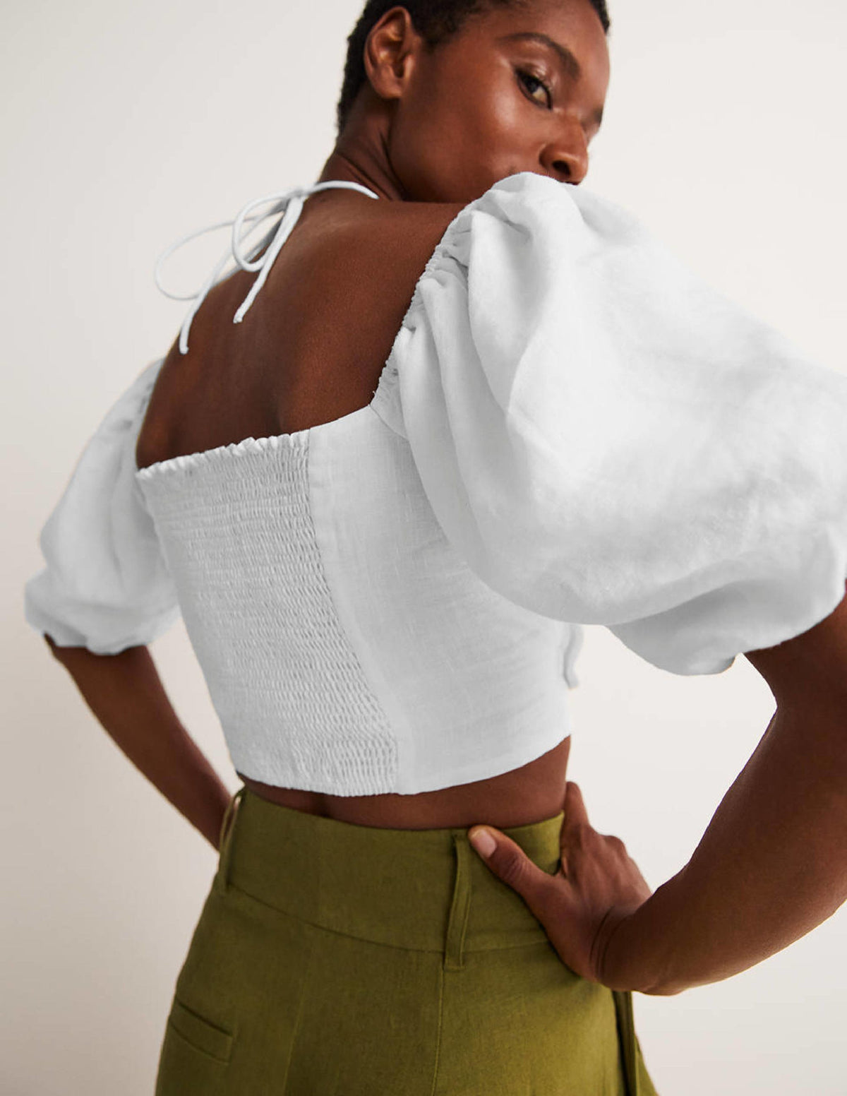 Halterneck Cut Out Crop Top-White - Image 2