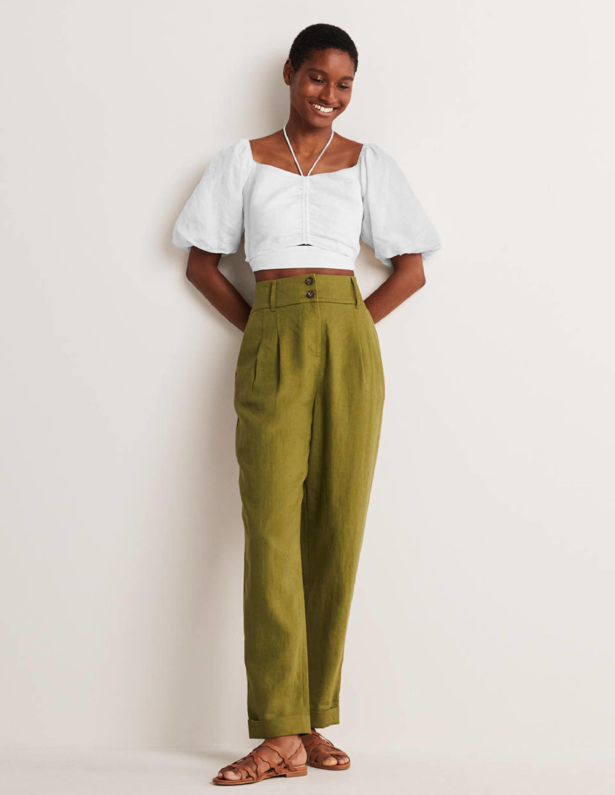Halterneck Cut Out Crop Top-White - Image 4