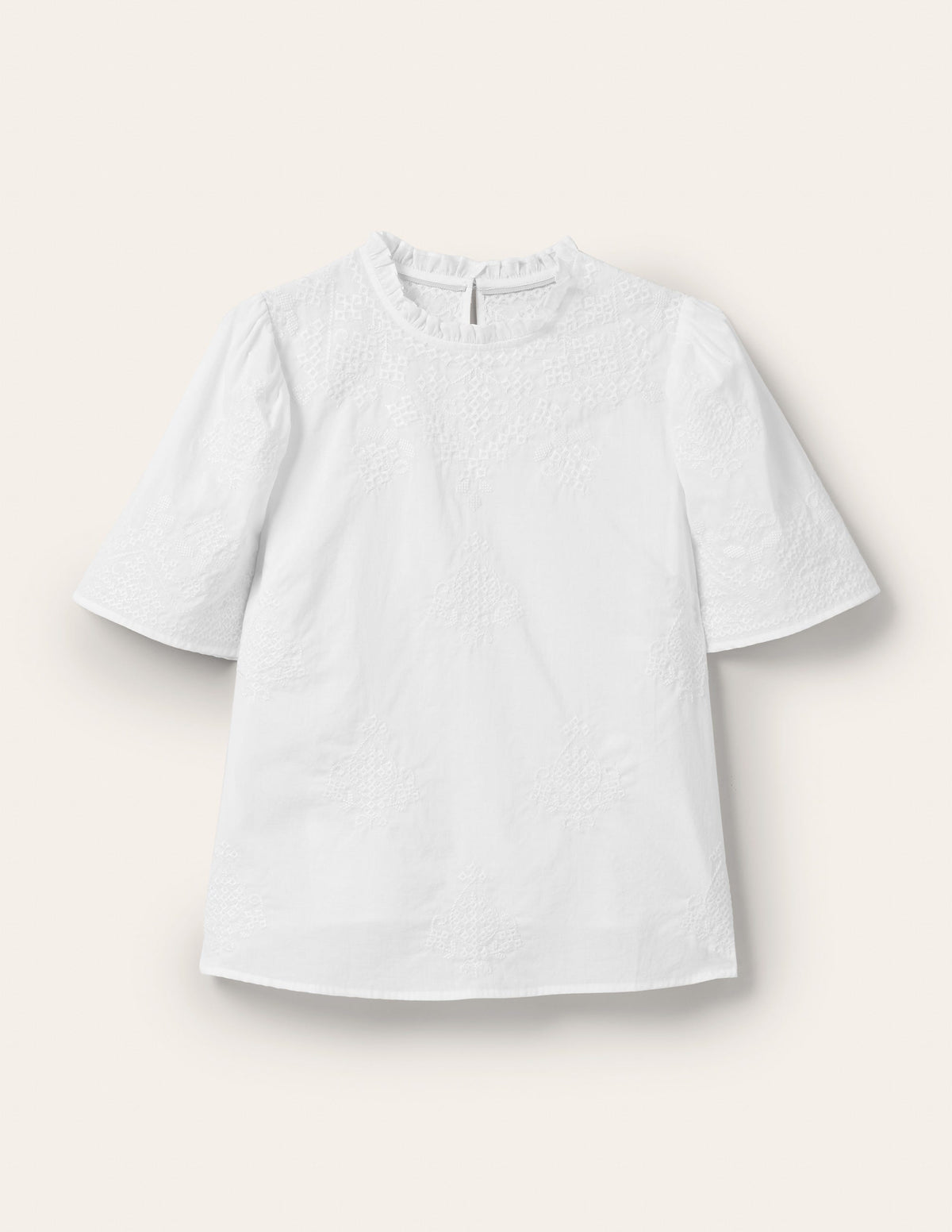 Flutter Sleeve Embroidered Top-White Embroidery - Image 7
