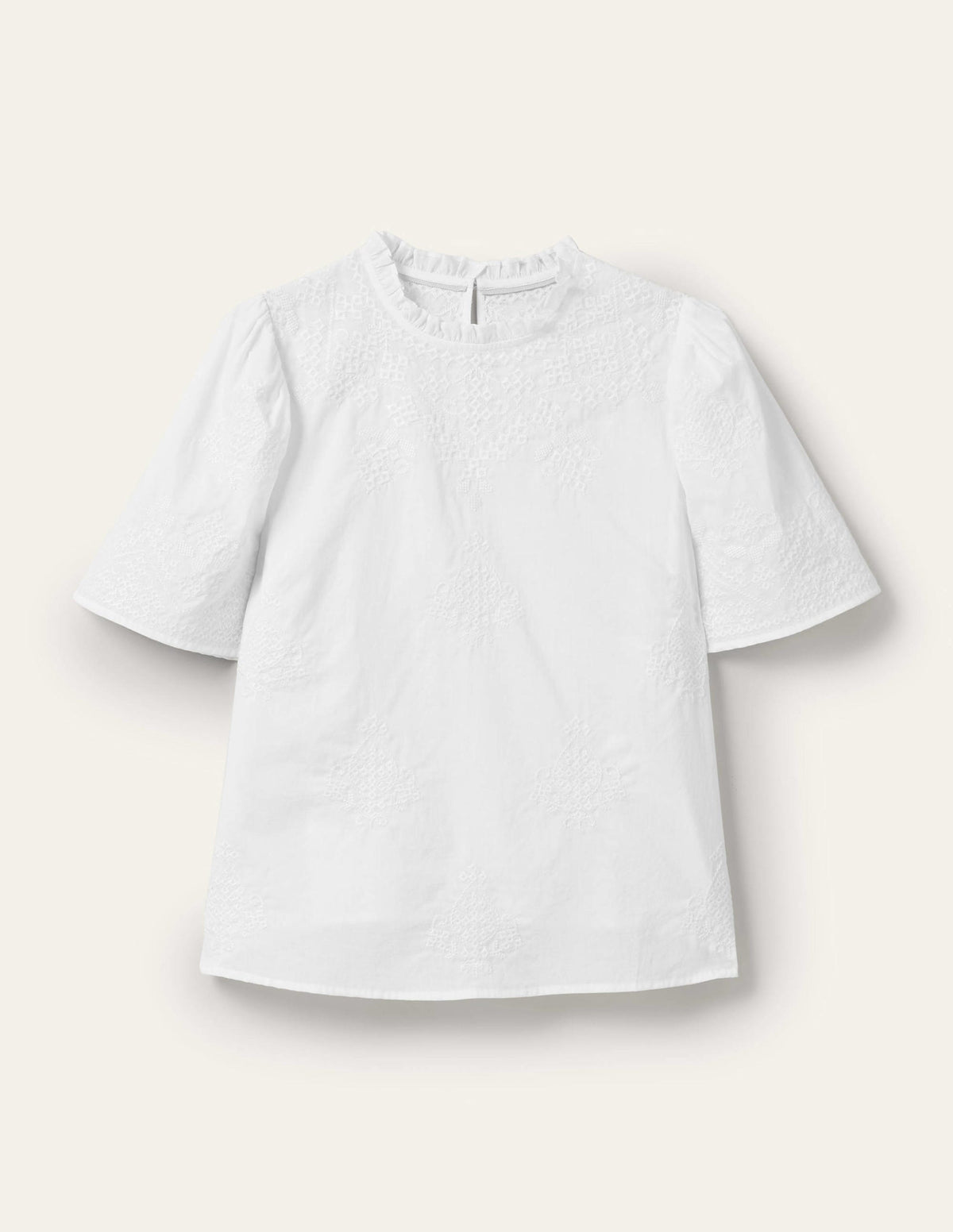 Flutter Sleeve Embroidered Top-White Embroidery-8