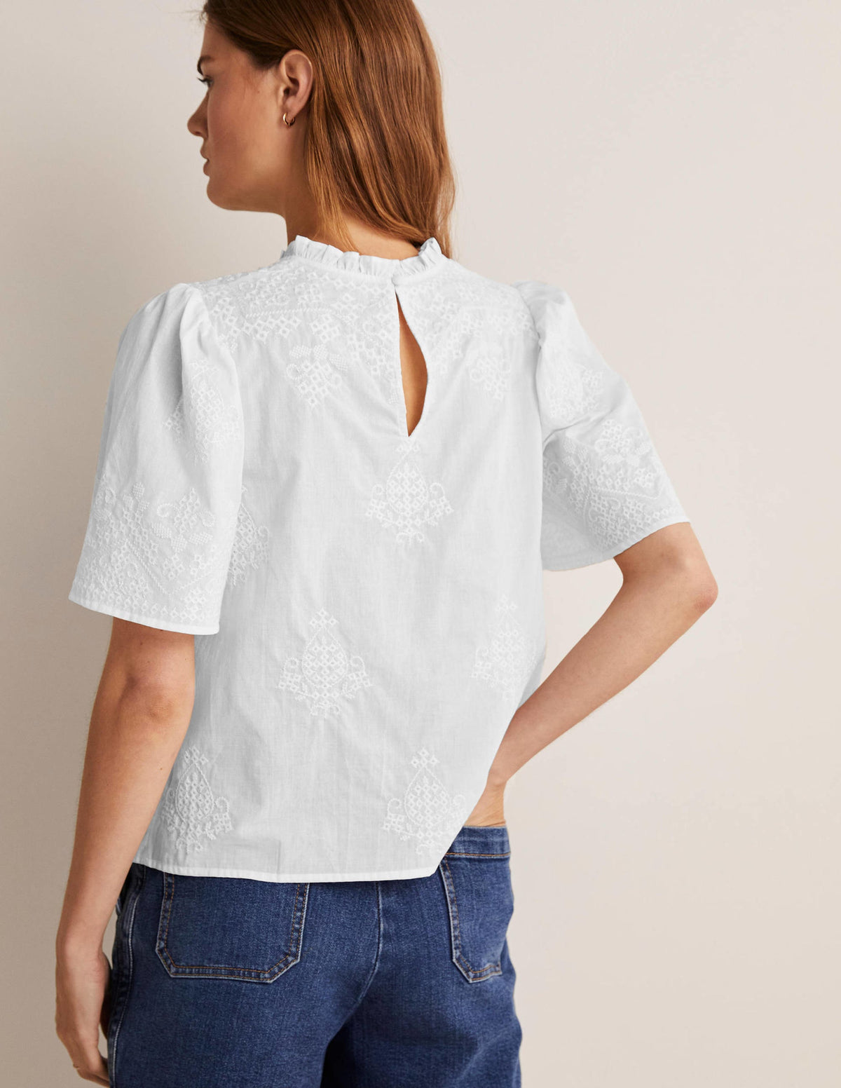 Flutter Sleeve Embroidered Top-White Embroidery - Image 3