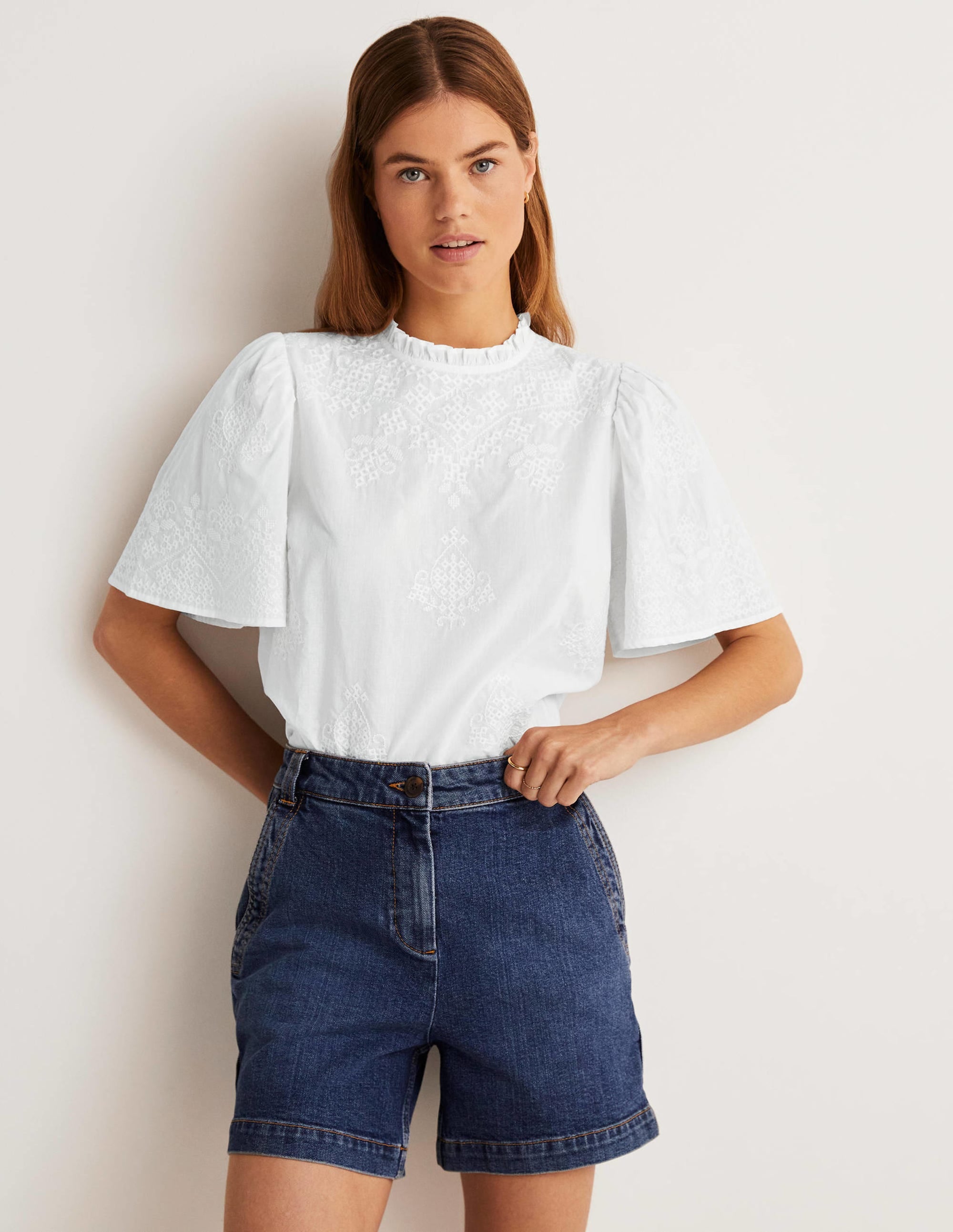 Flutter Sleeve Embroidered Top-White Embroidery - Image 4