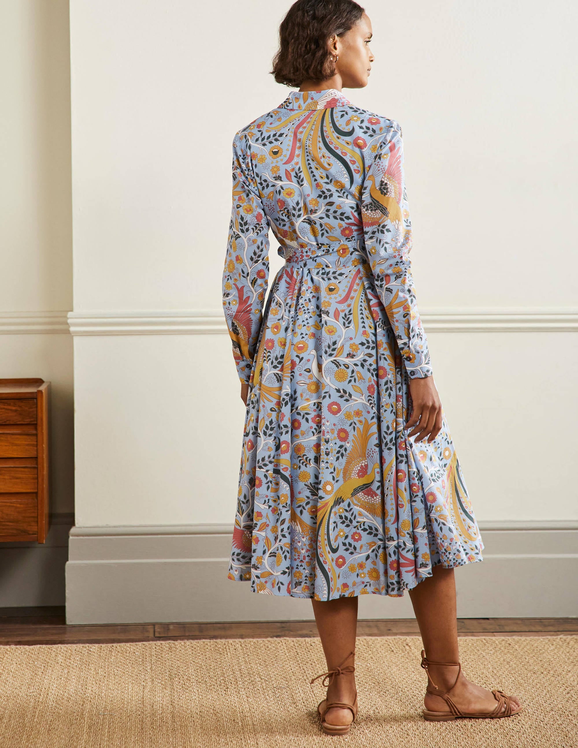 Kitty Midi Shirt Dress-Dusty Blue, Enchanting Peacock - Image 3