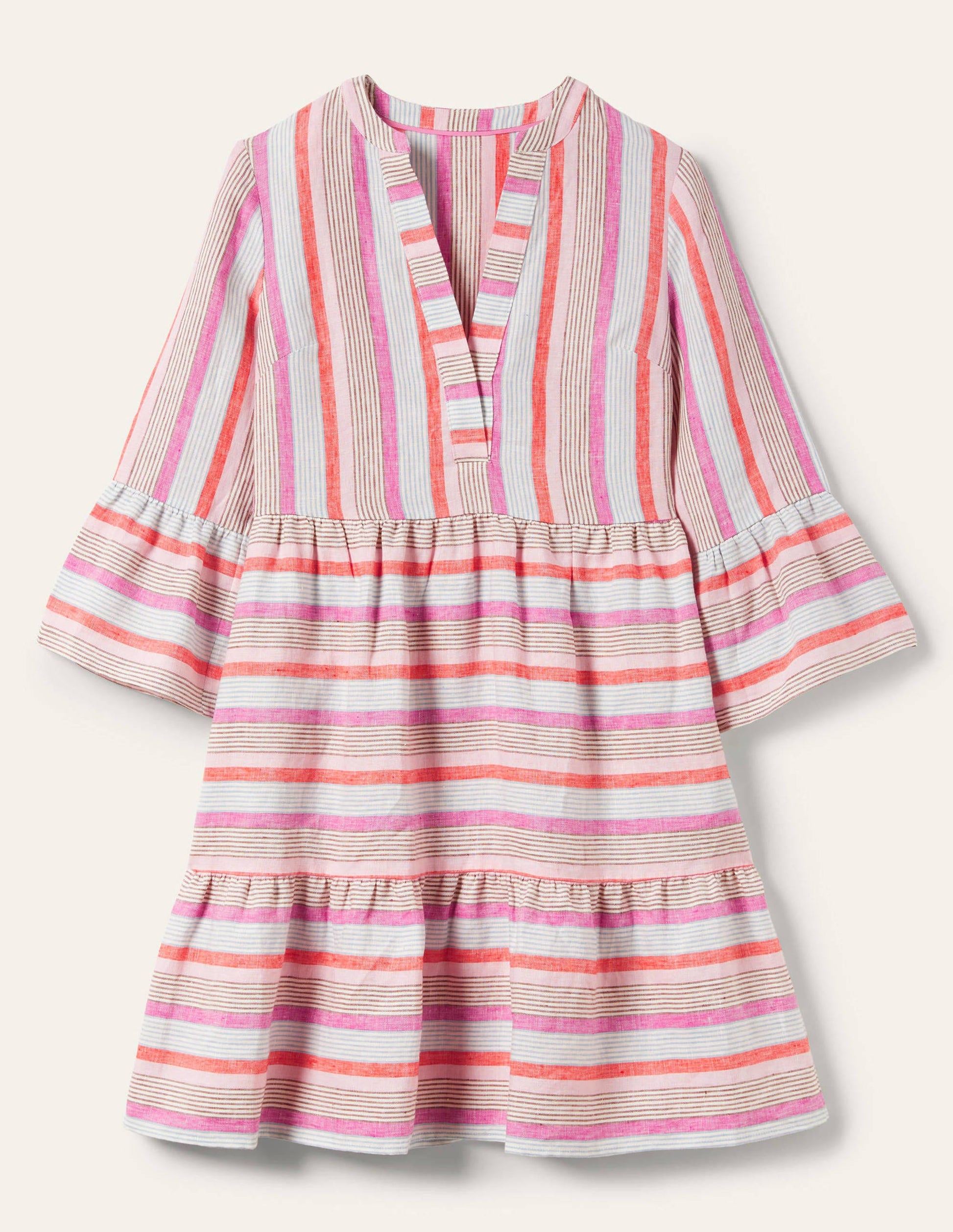Relaxed Linen Tiered Dress-Firecracker, Cameo Pink-5