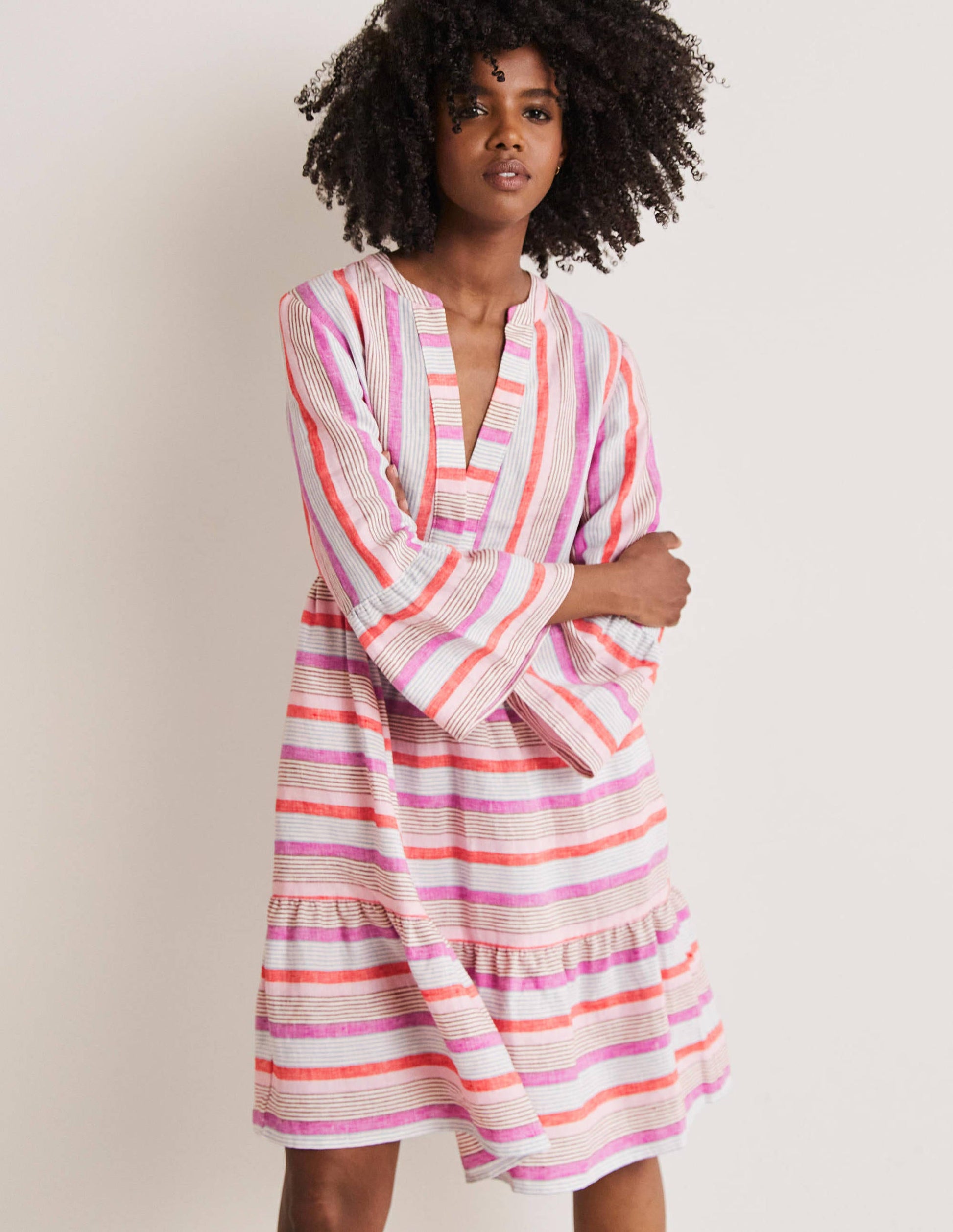 Relaxed Linen Tiered Dress-Firecracker, Cameo Pink-1