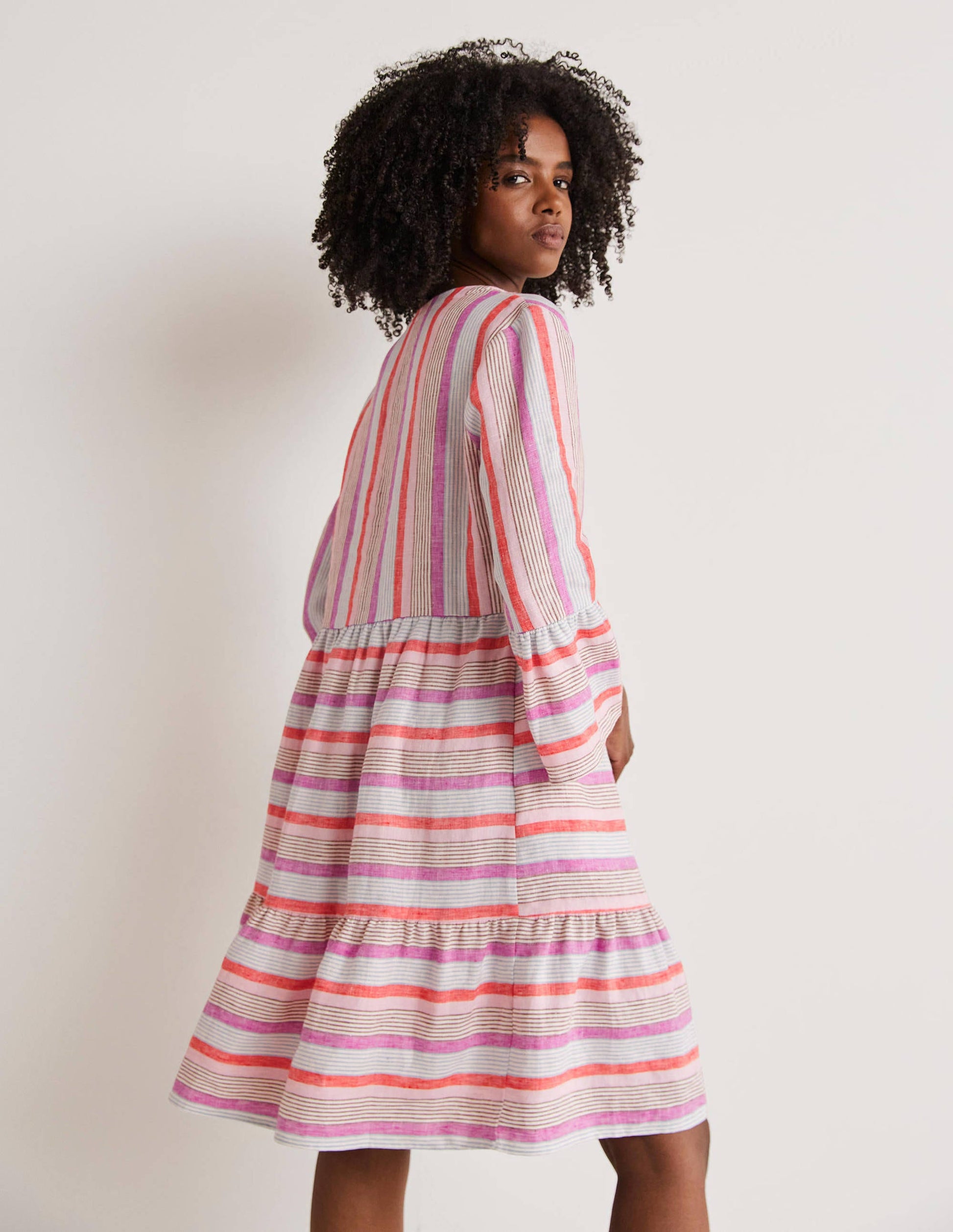 Relaxed Linen Tiered Dress-Firecracker, Cameo Pink-3