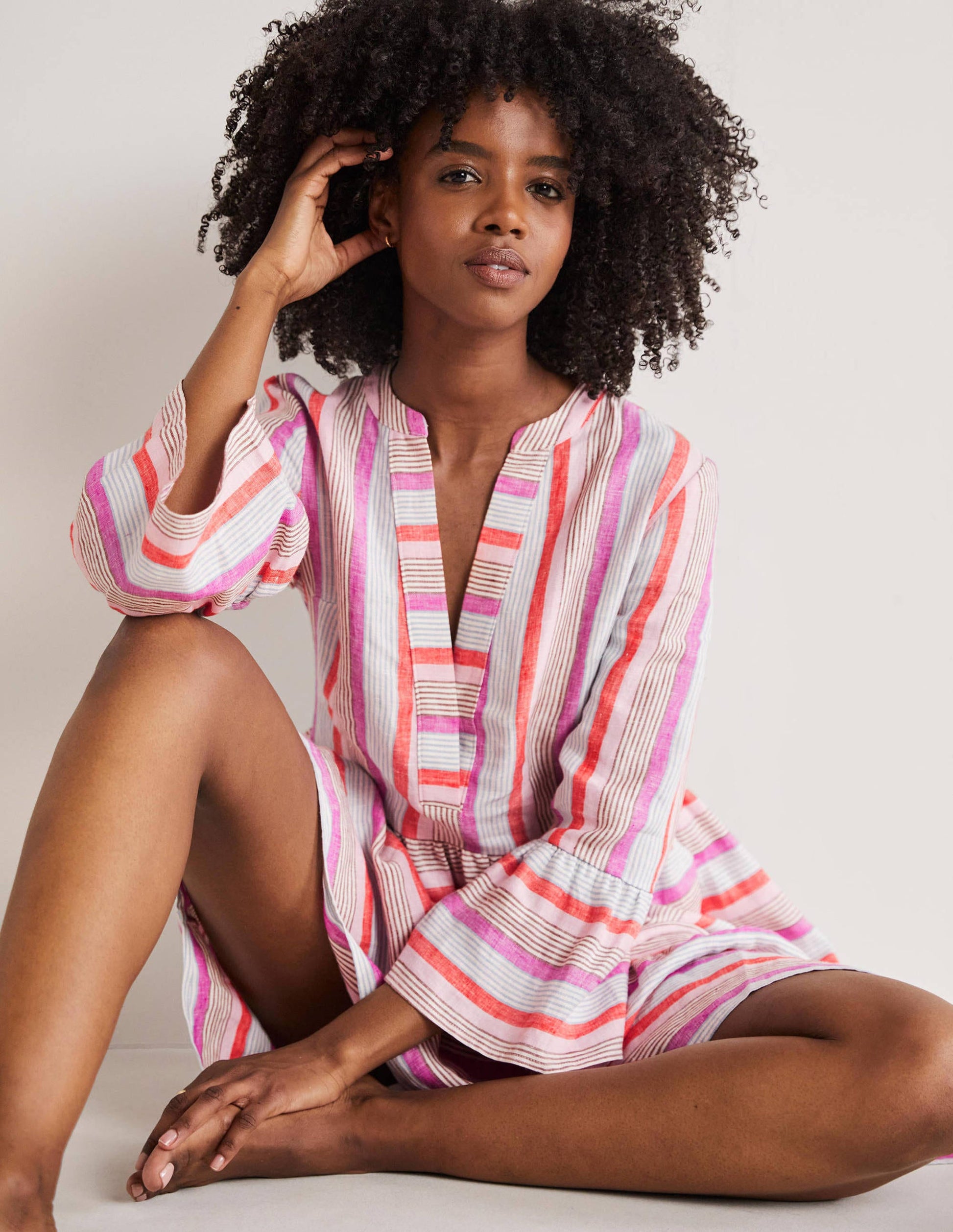 Relaxed Linen Tiered Dress-Firecracker, Cameo Pink-4