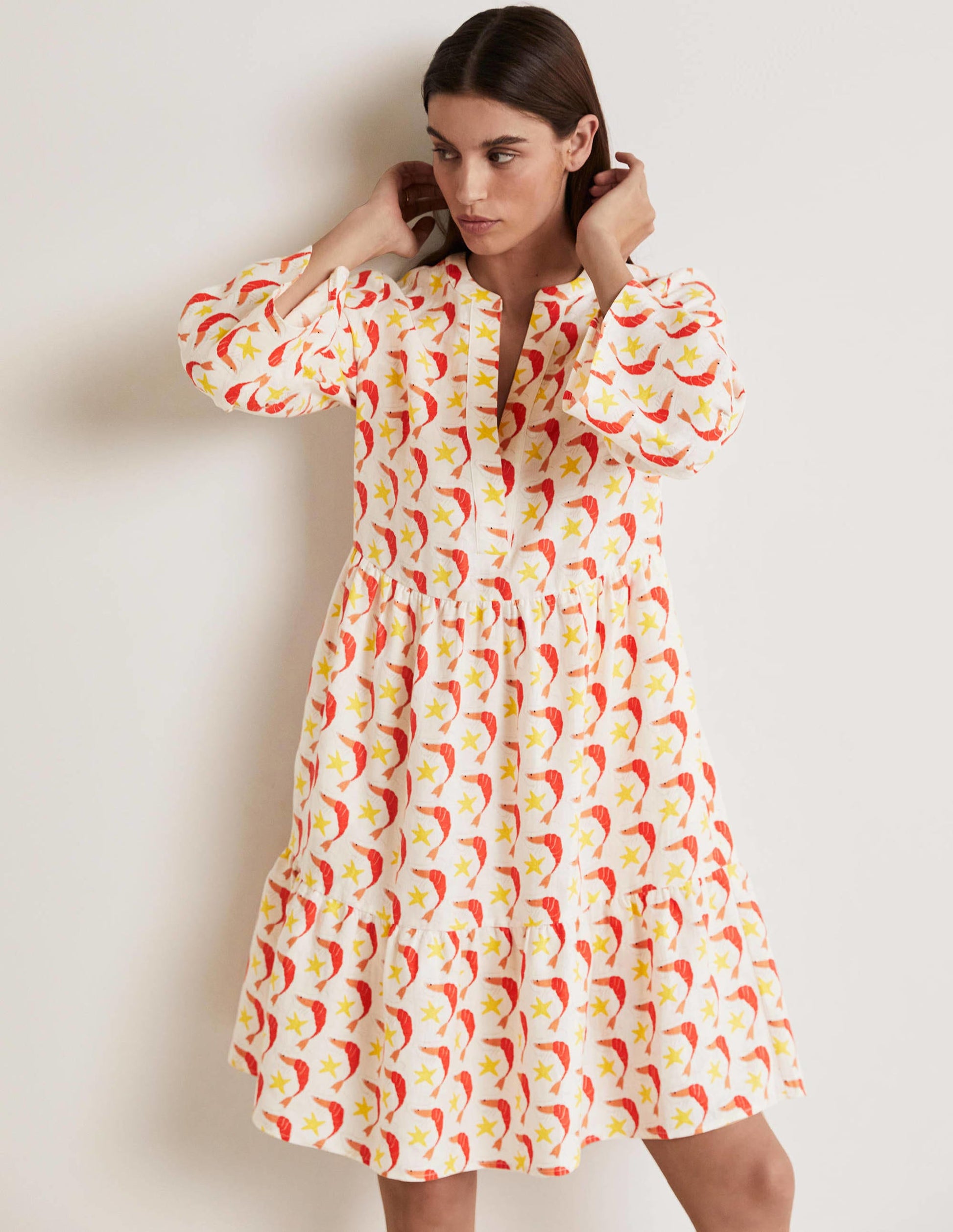Relaxed Linen Tiered Dress-Ivory Shrimpy-1