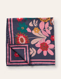 Silk Scarf-Navy, Flora Bloom