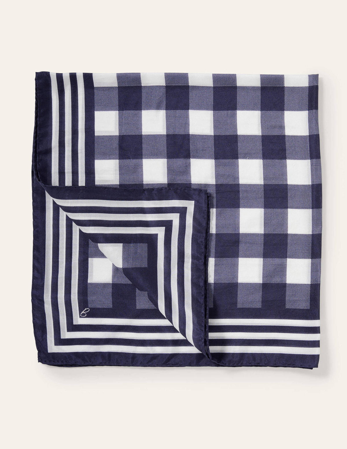 Silk Scarf-Navy, Gingham-1