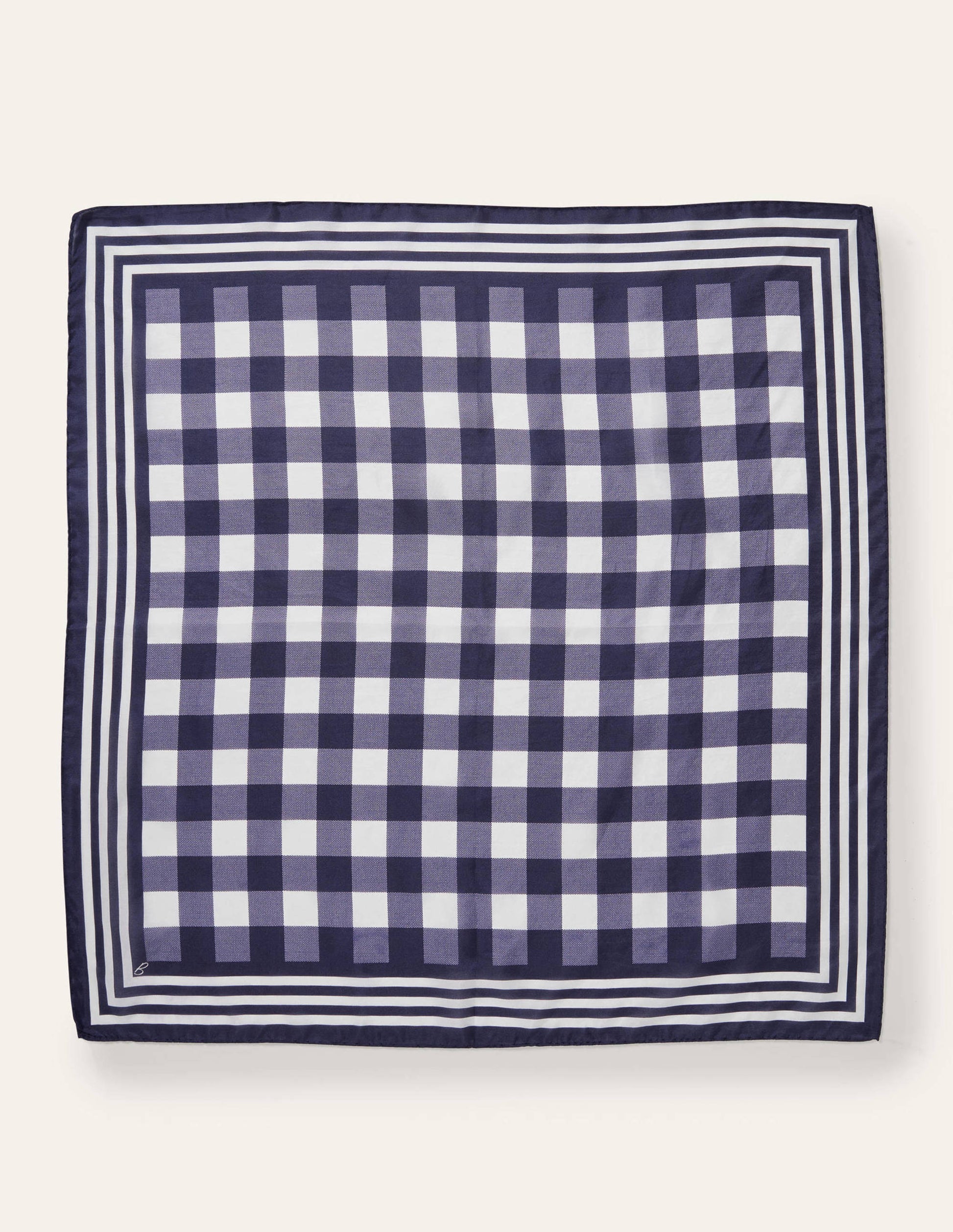 Silk Scarf-Navy, Gingham-3