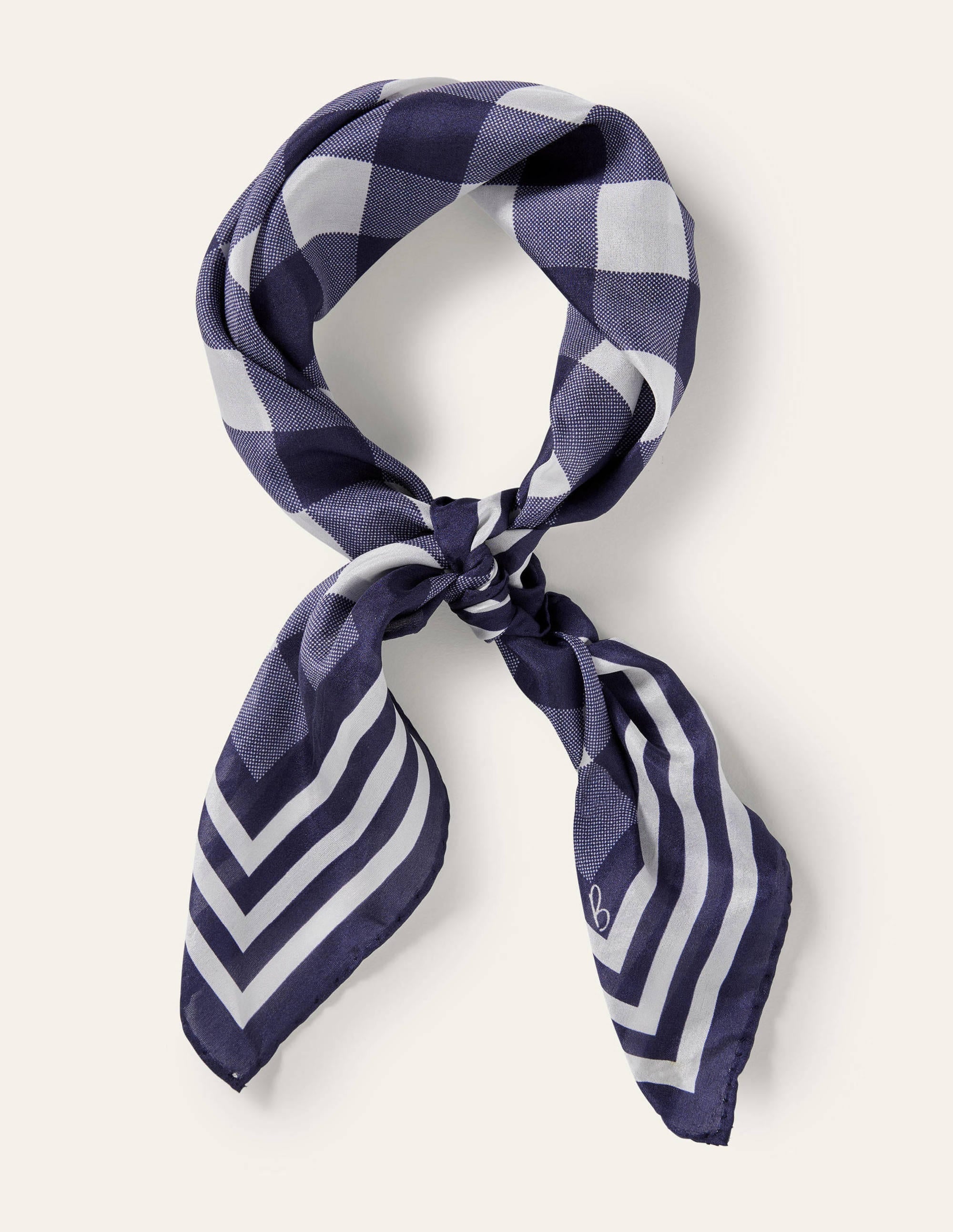 Silk Scarf-Navy, Gingham - Image 4