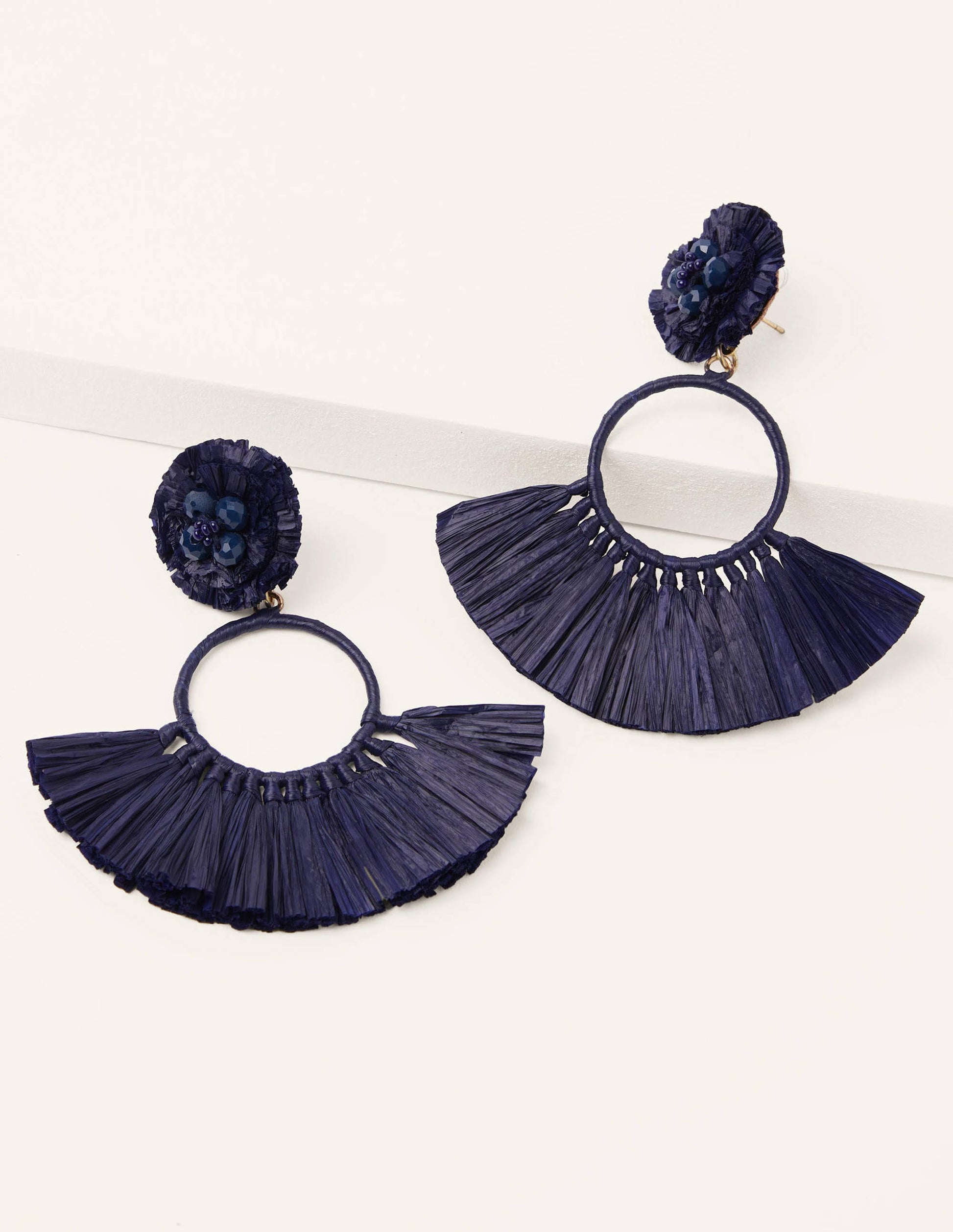 Tassel Ring Earrings-Navy-2