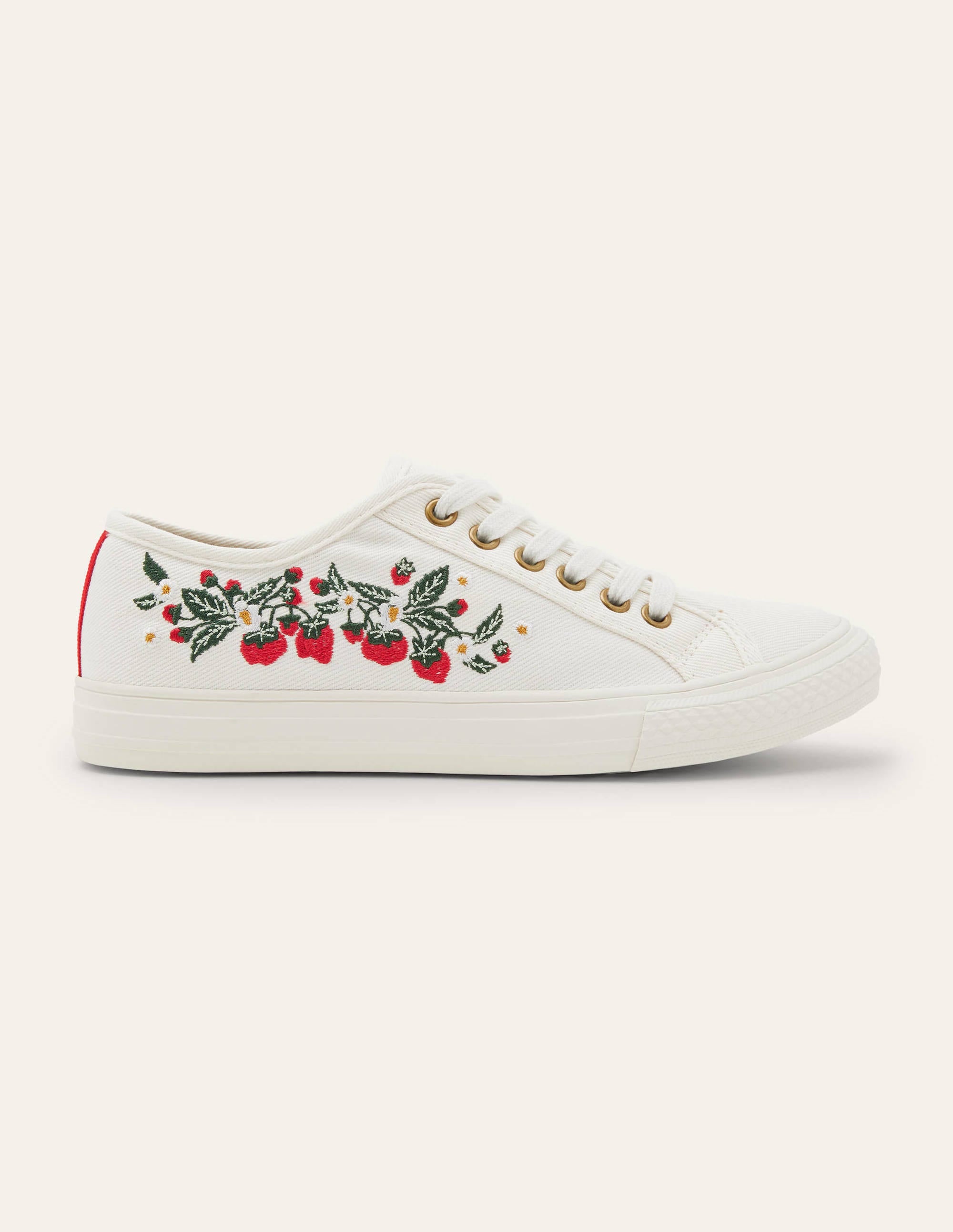 Cotton Canvas Plimsolls-Ecru, Strawberries - Image 2