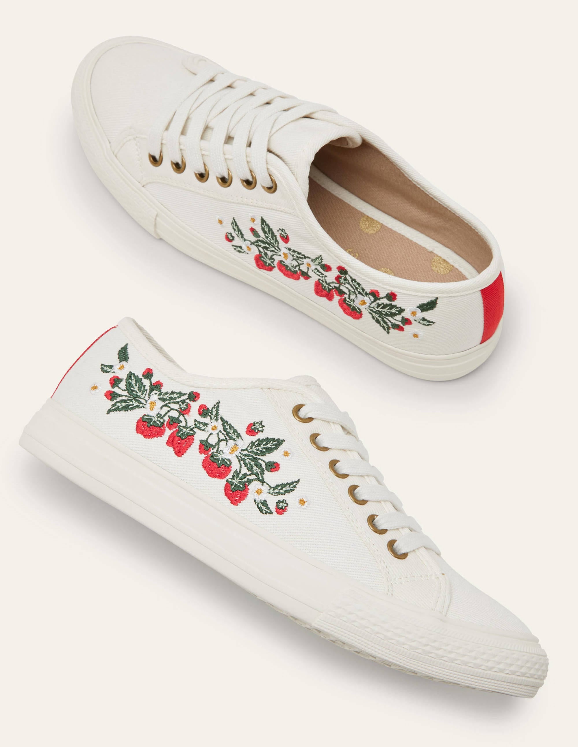 Cotton Canvas Plimsolls-Ecru, Strawberries - Image 3