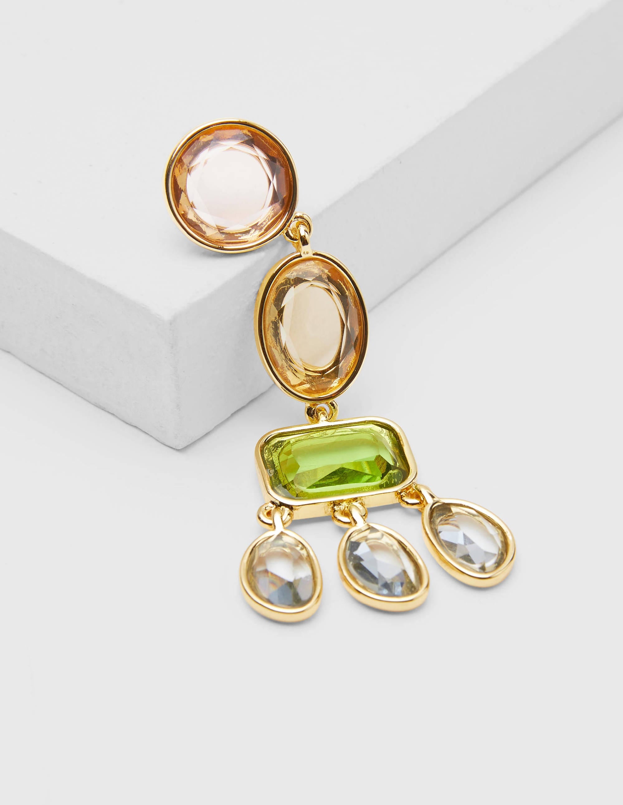 Jewelled Chandelier Earrings-Pink/Green - Image 2