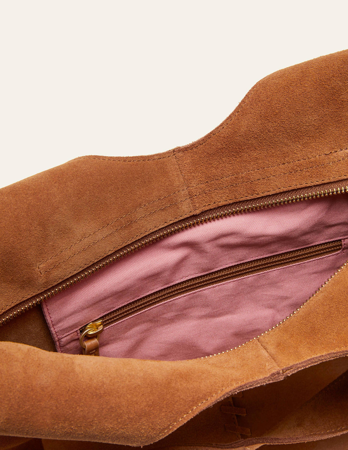 Suede Stitch Detail Hobo Bag-Tan-2