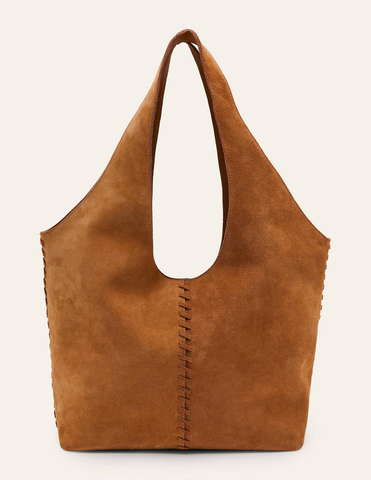 Suede Stitch Detail Hobo Bag-Tan-3