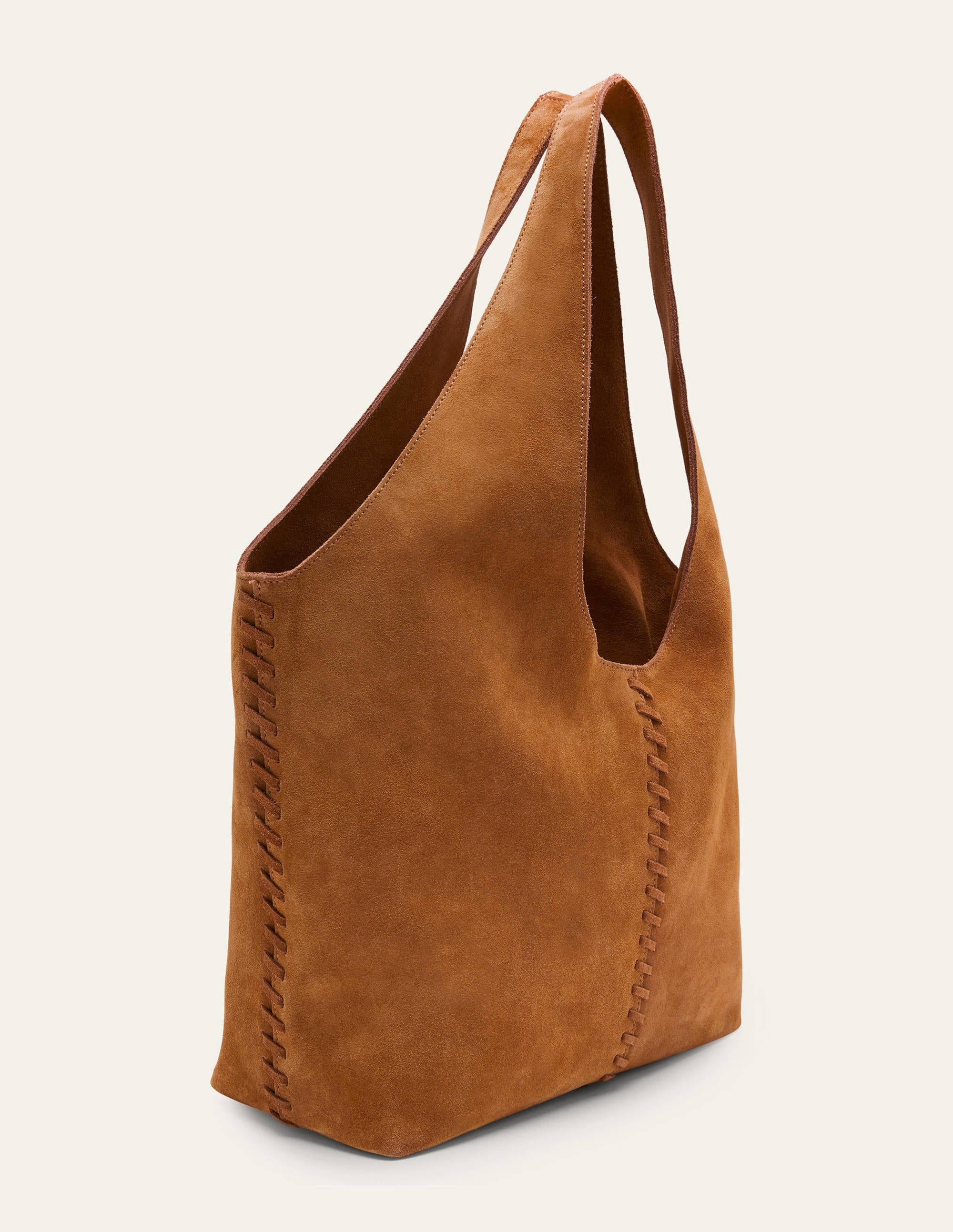 Suede Stitch Detail Hobo Bag-Tan - Image 4