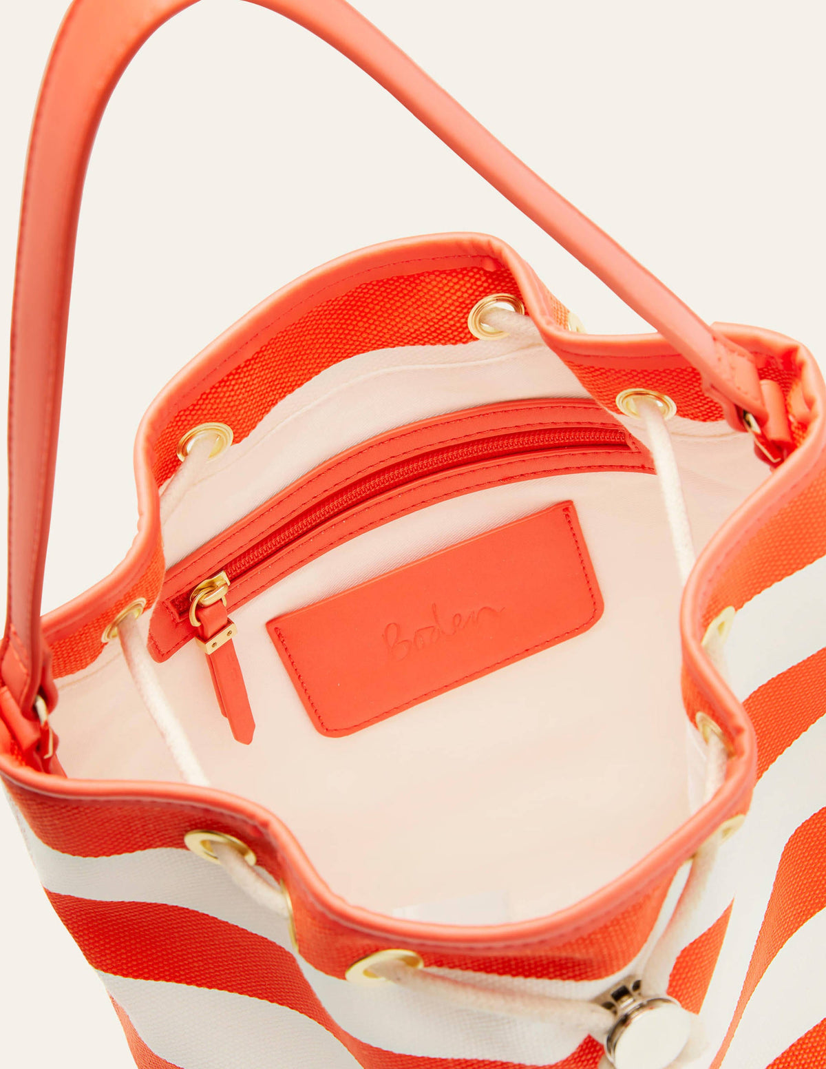 Canvas Drawstring Bucket Bag-Firecracker/Coastal Blue - Image 3