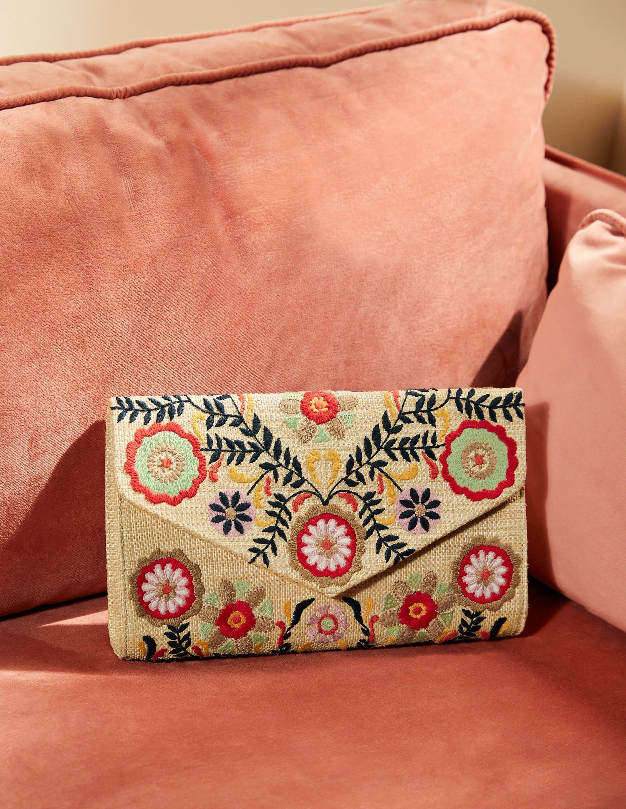 Embroidered Clutch Bag-Natural - Image 1