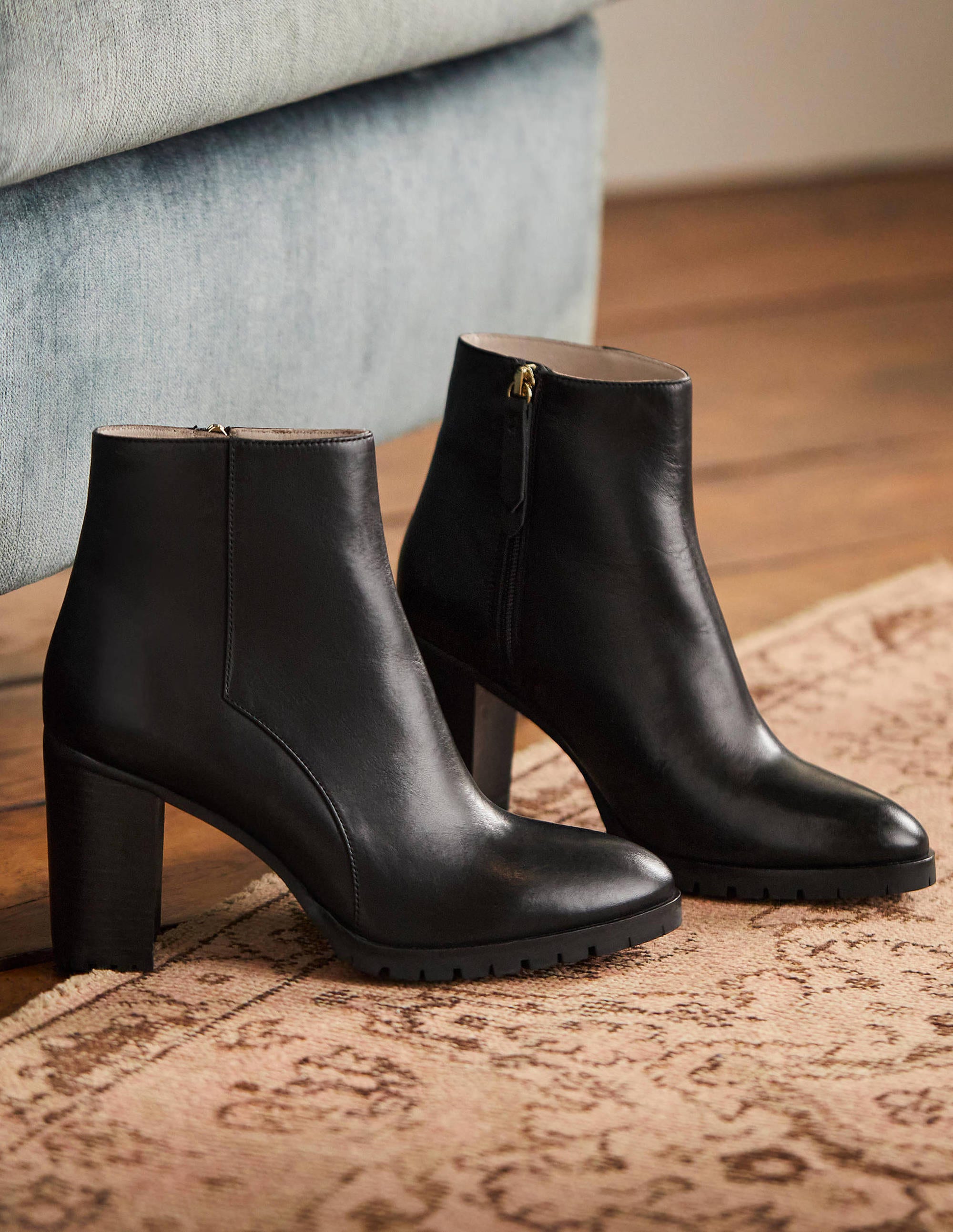 Heeled Leather Ankle Boots-Black - Image 1