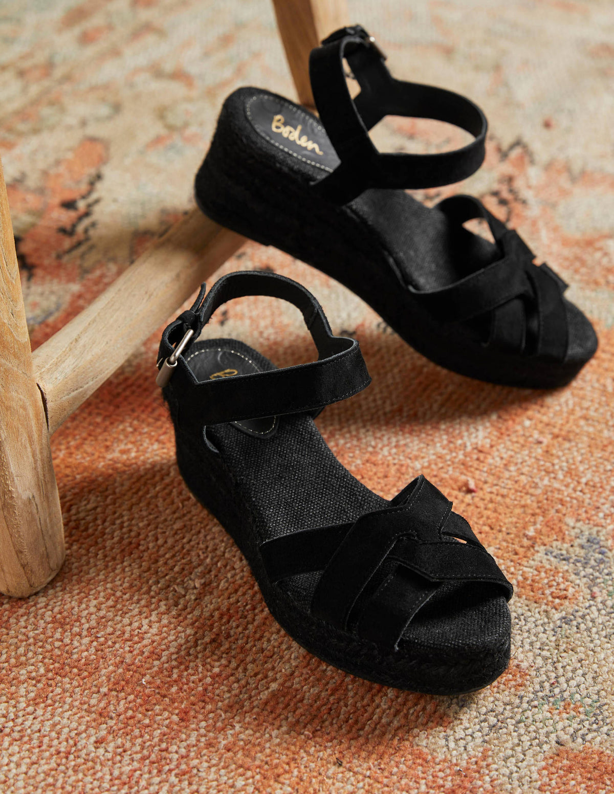 Geometric Espadrille Wedges-Black - Image 1