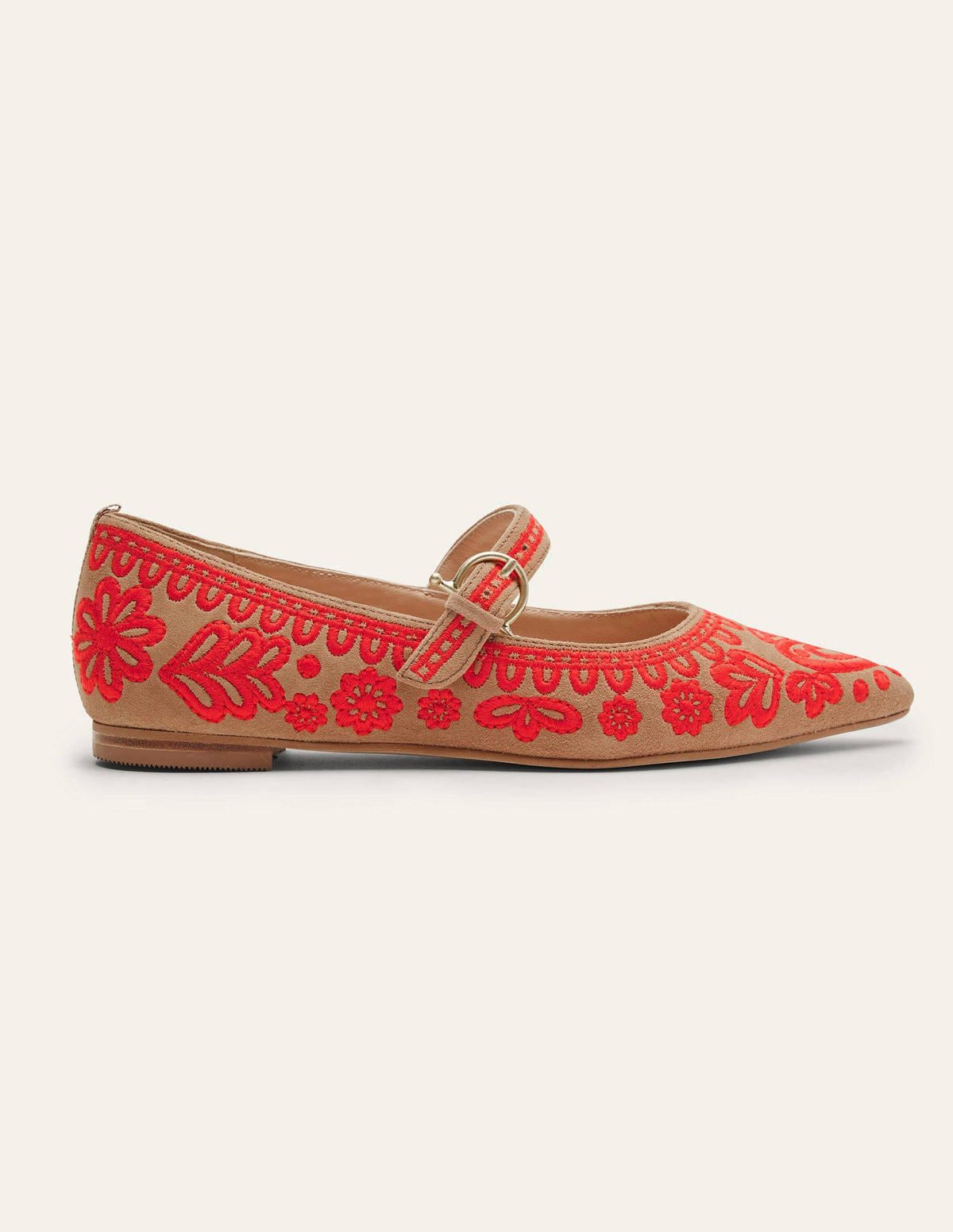 Pointed Toe Mary Jane Shoes-Acorn/Embroidery - Image 2