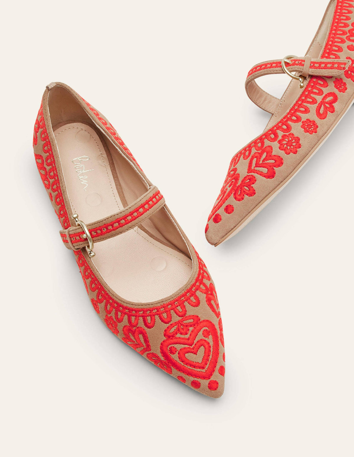 Pointed Toe Mary Jane Shoes-Acorn/Embroidery - Image 3