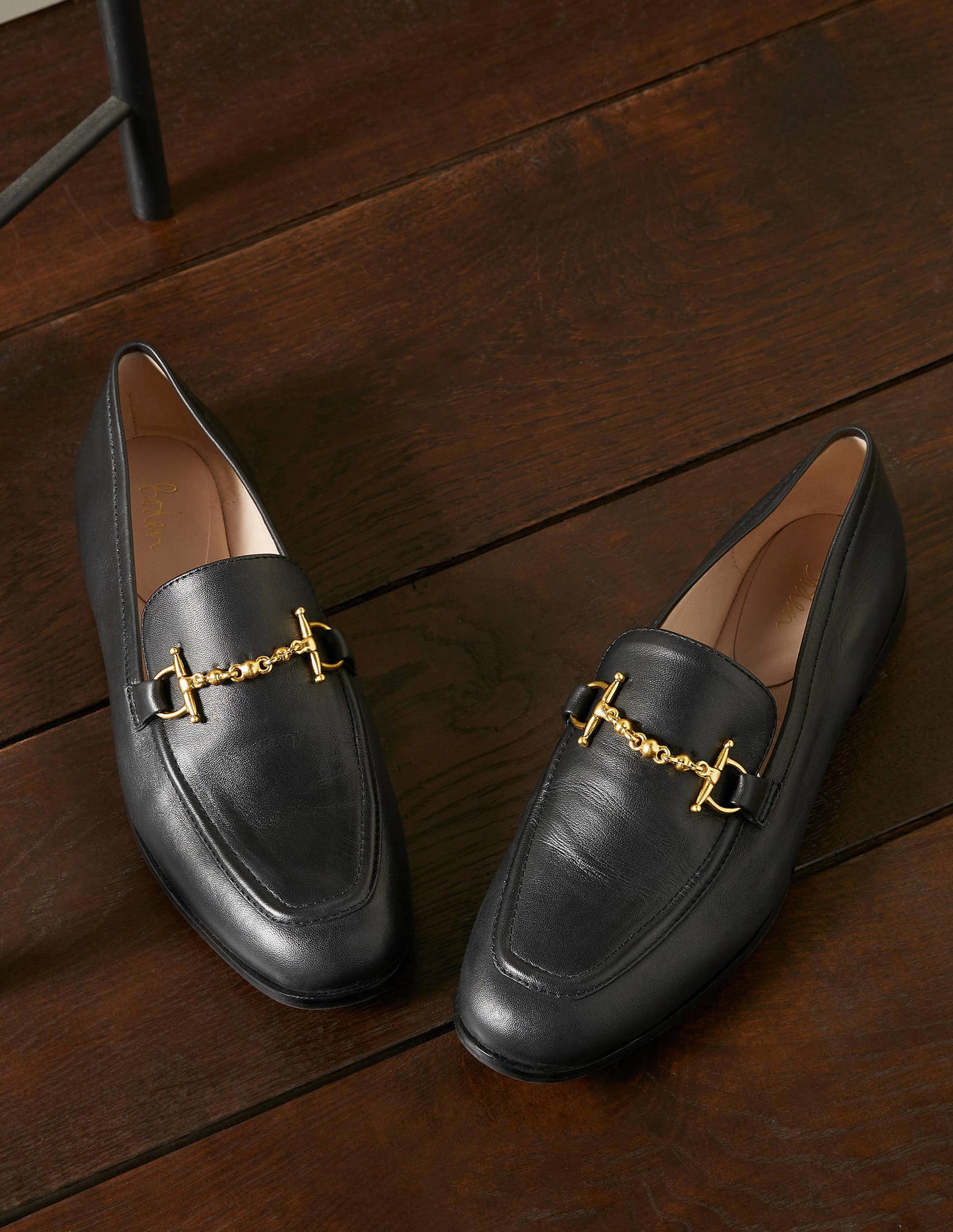 Snaffle Detail Leather Loafers-Black-1