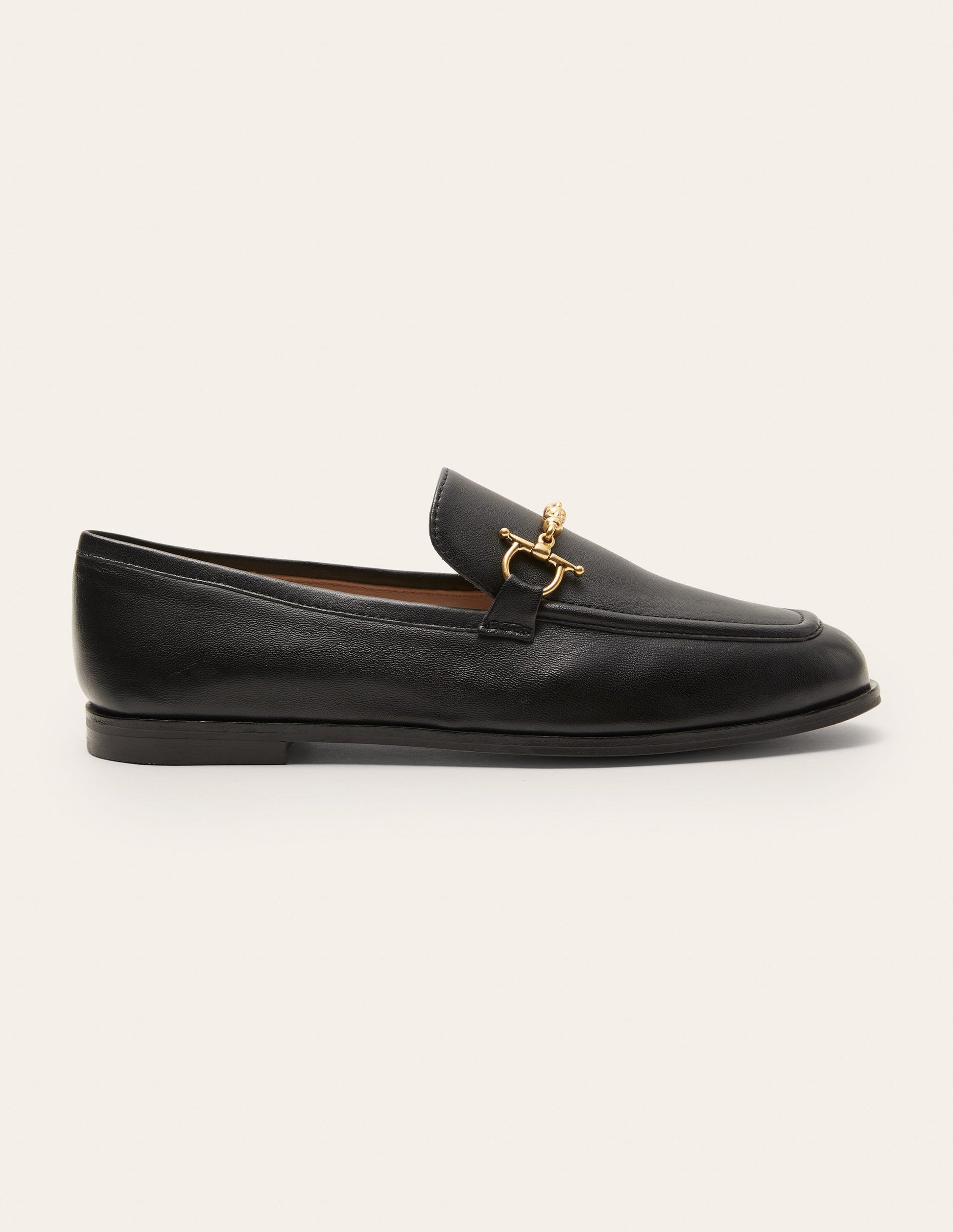 Snaffle Detail Leather Loafers-Black-2