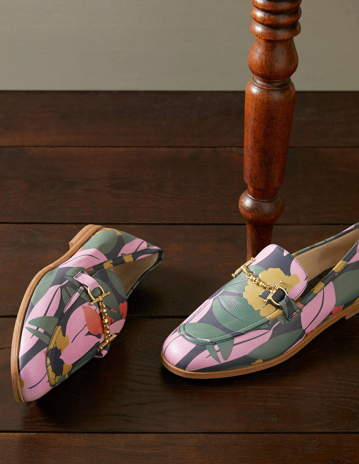 Snaffle Detail Leather Loafers-Navy, Abstract Bloom - Image 1
