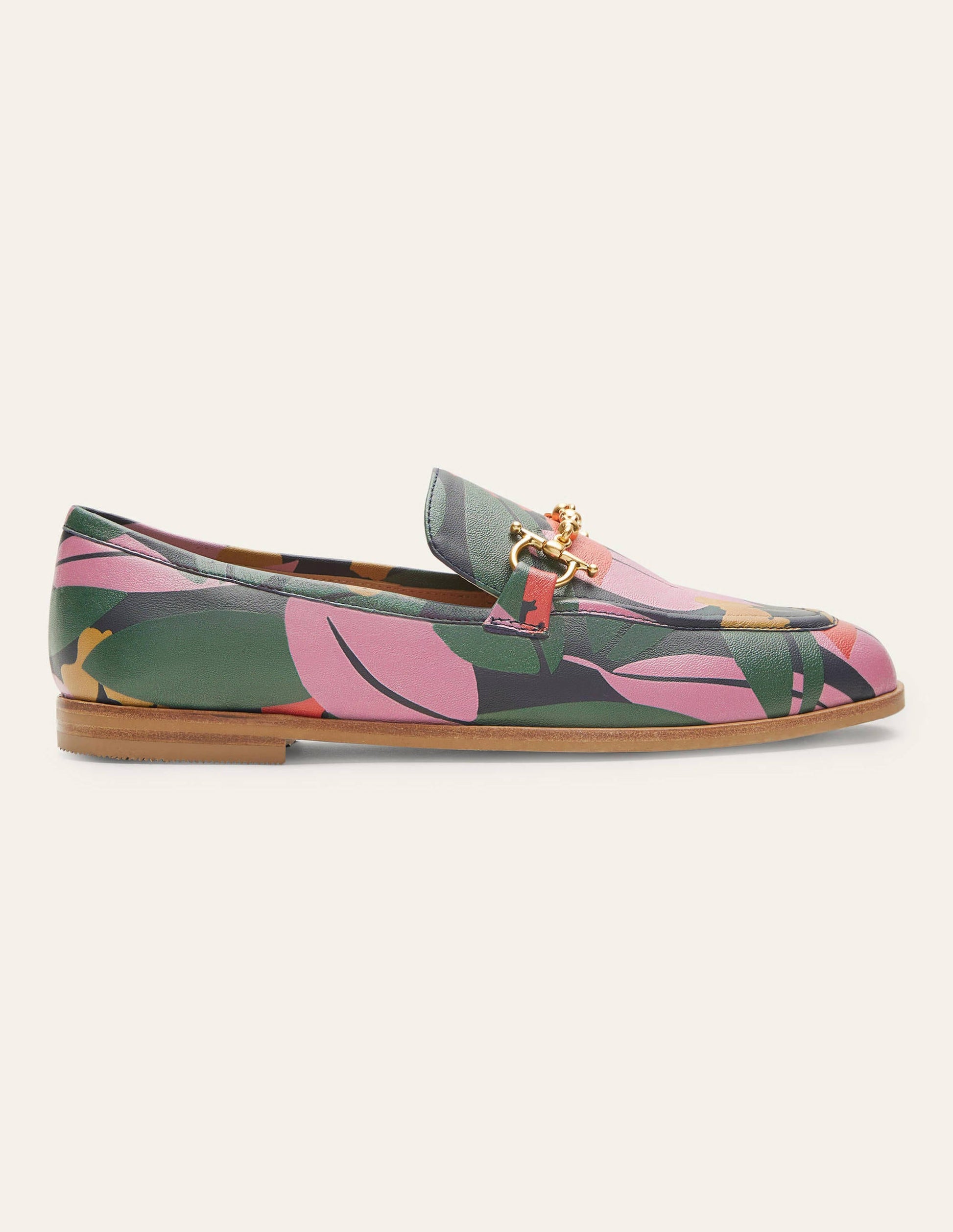 Snaffle Detail Leather Loafers-Navy, Abstract Bloom-2
