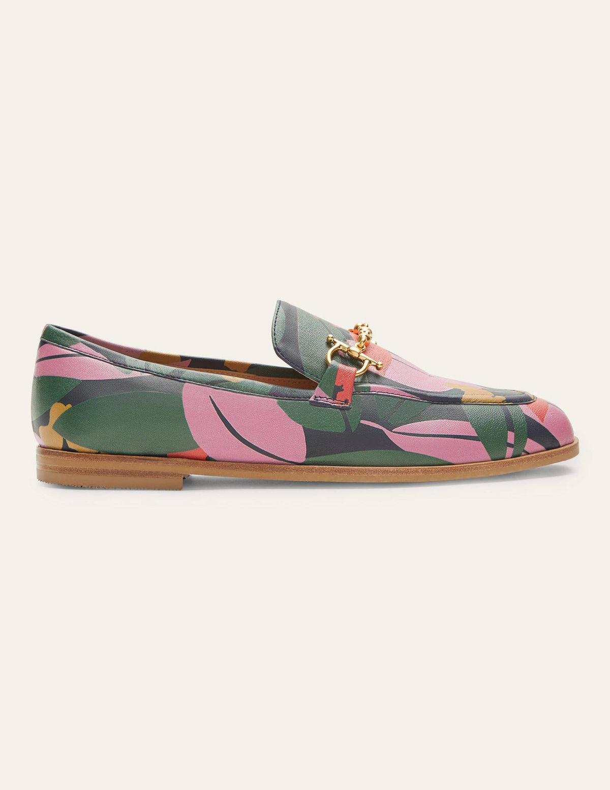 Snaffle Detail Leather Loafers-Navy, Abstract Bloom - Image 2
