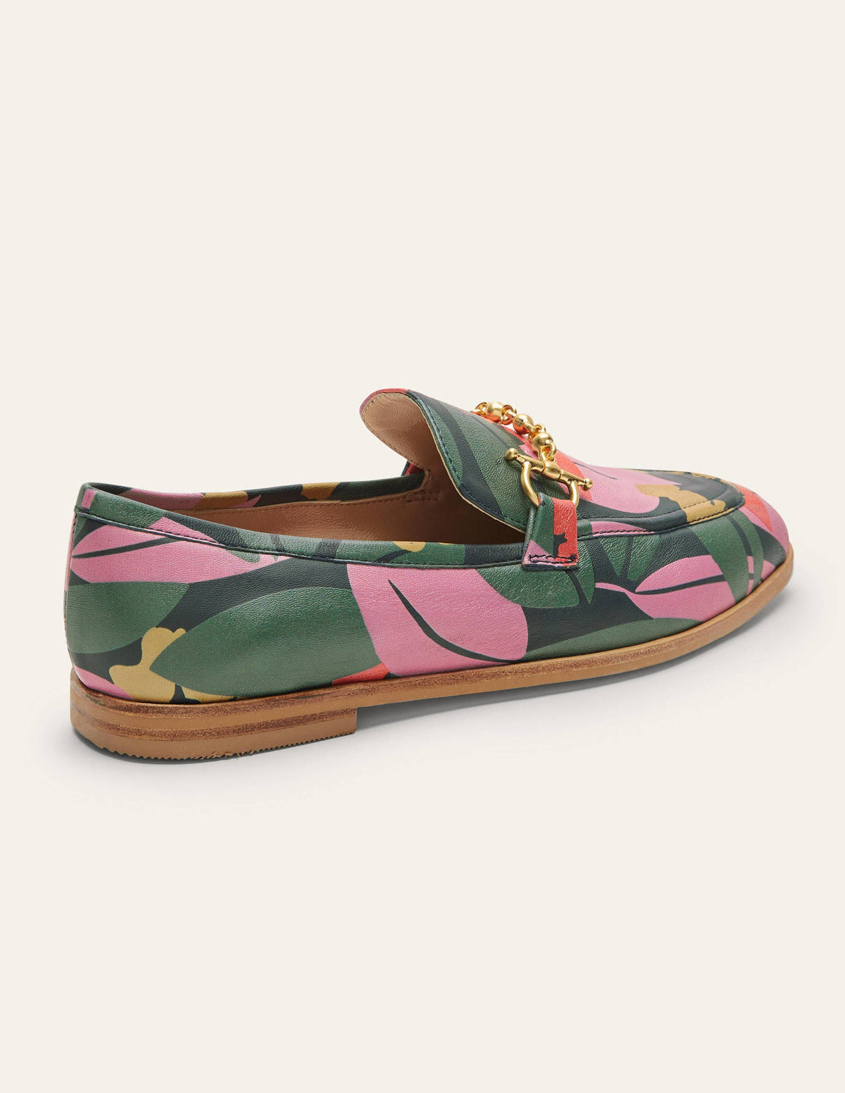 Snaffle Detail Leather Loafers-Navy, Abstract Bloom - Image 4