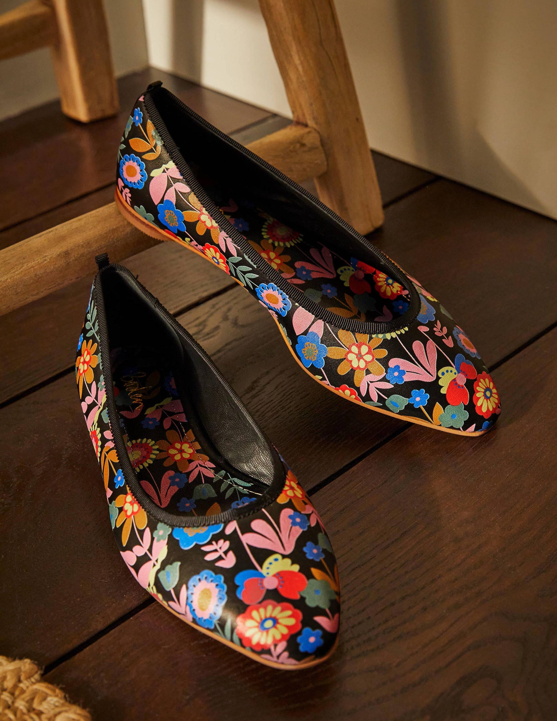 Almond Toe Ballerinas-Black, Flora Bloom-1