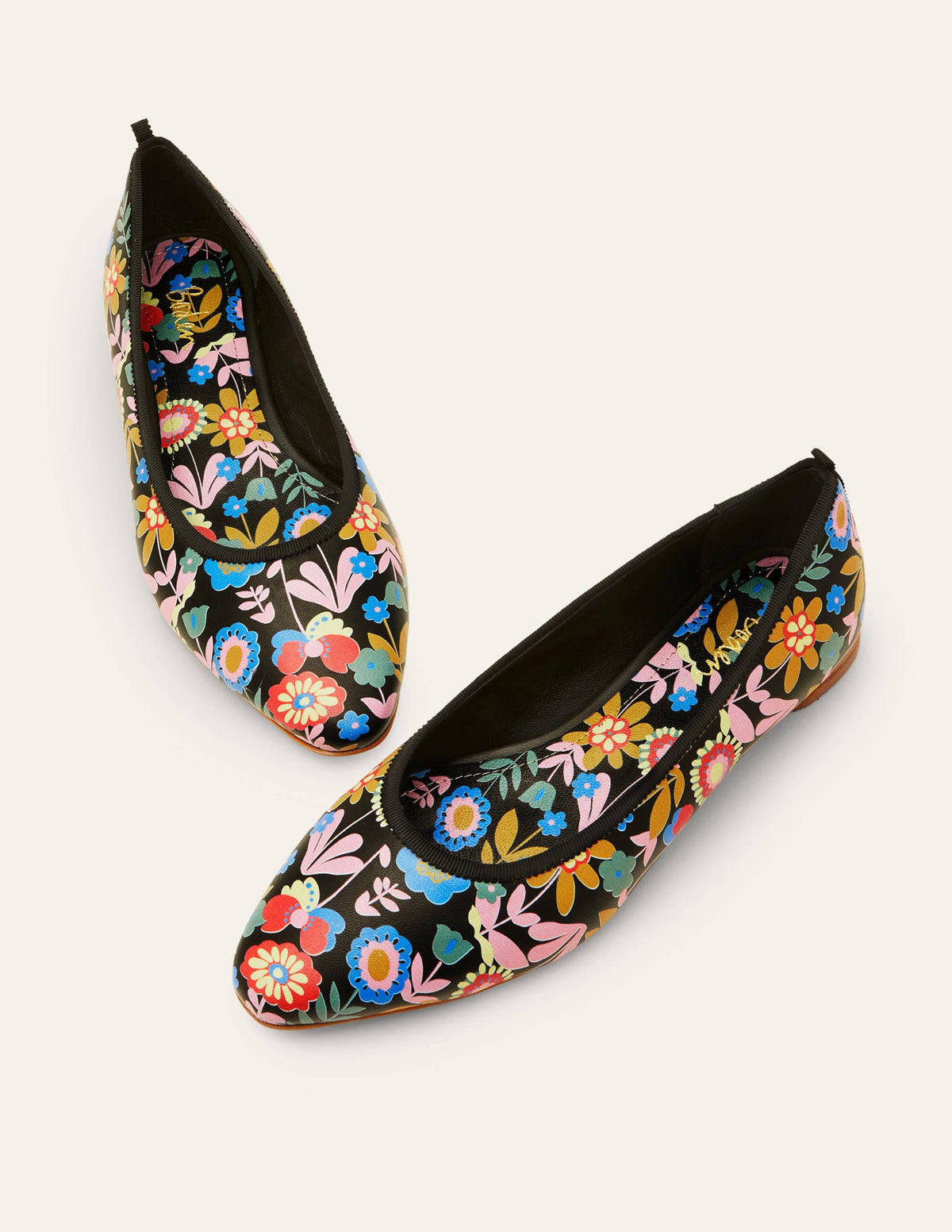 Almond Toe Ballerinas-Black, Flora Bloom - Image 3