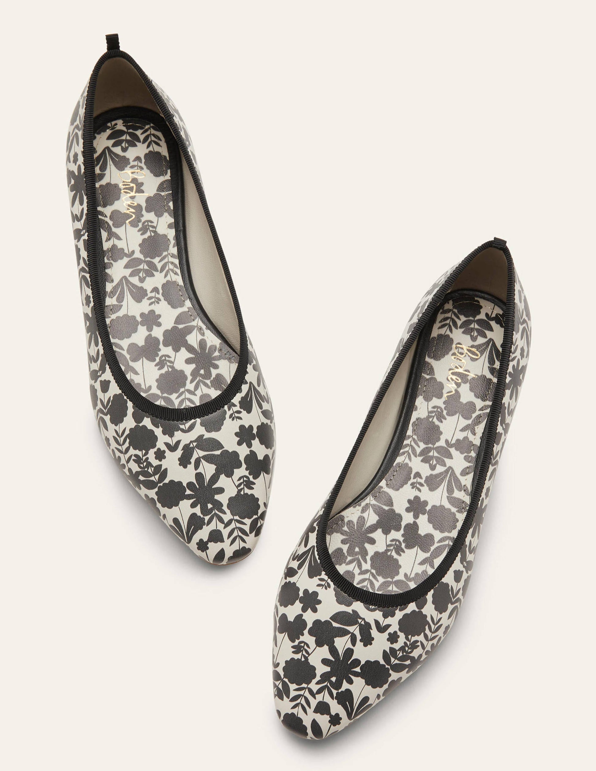 Almond Toe Ballerinas-Black, Flora Bloom Mono-1