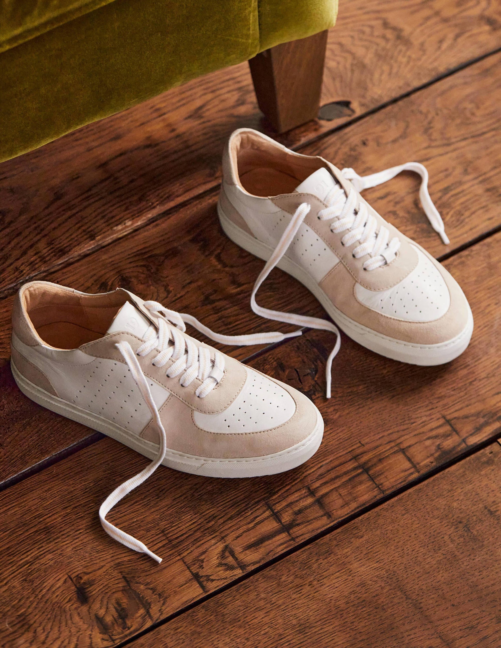 Lace Up Leather Trainers-Ecru-1