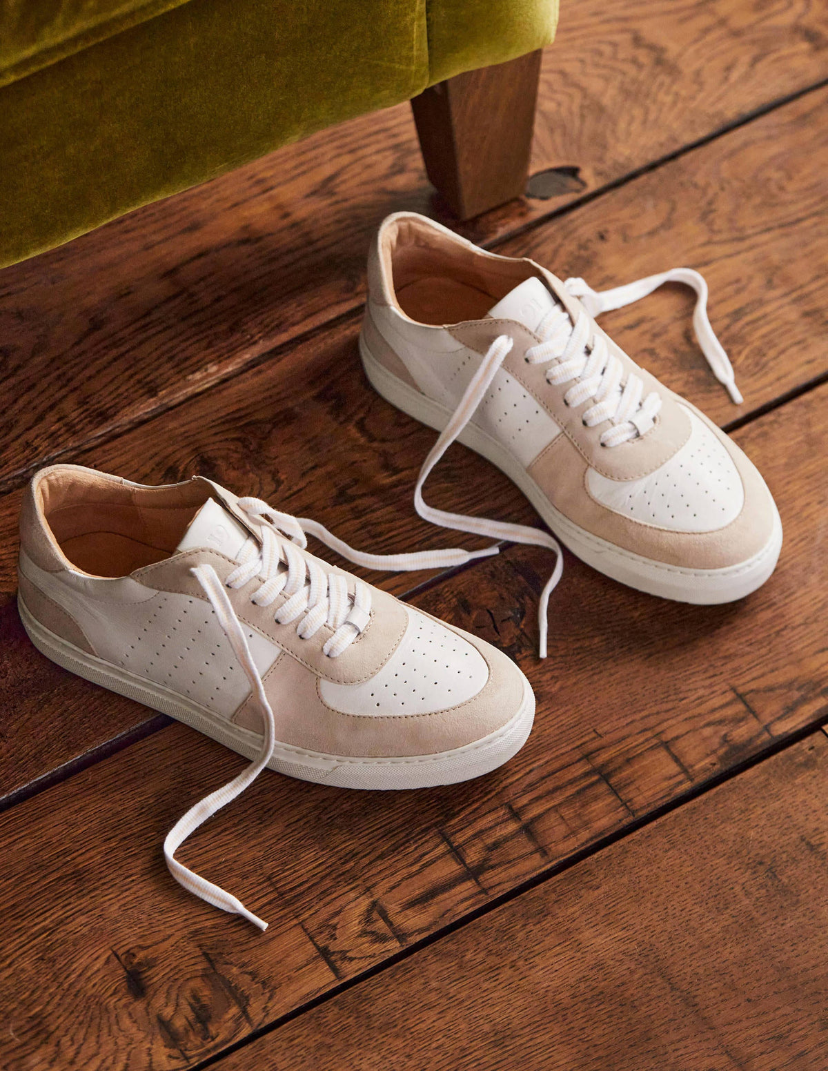 Lace Up Leather Trainers-Ecru - Image 1