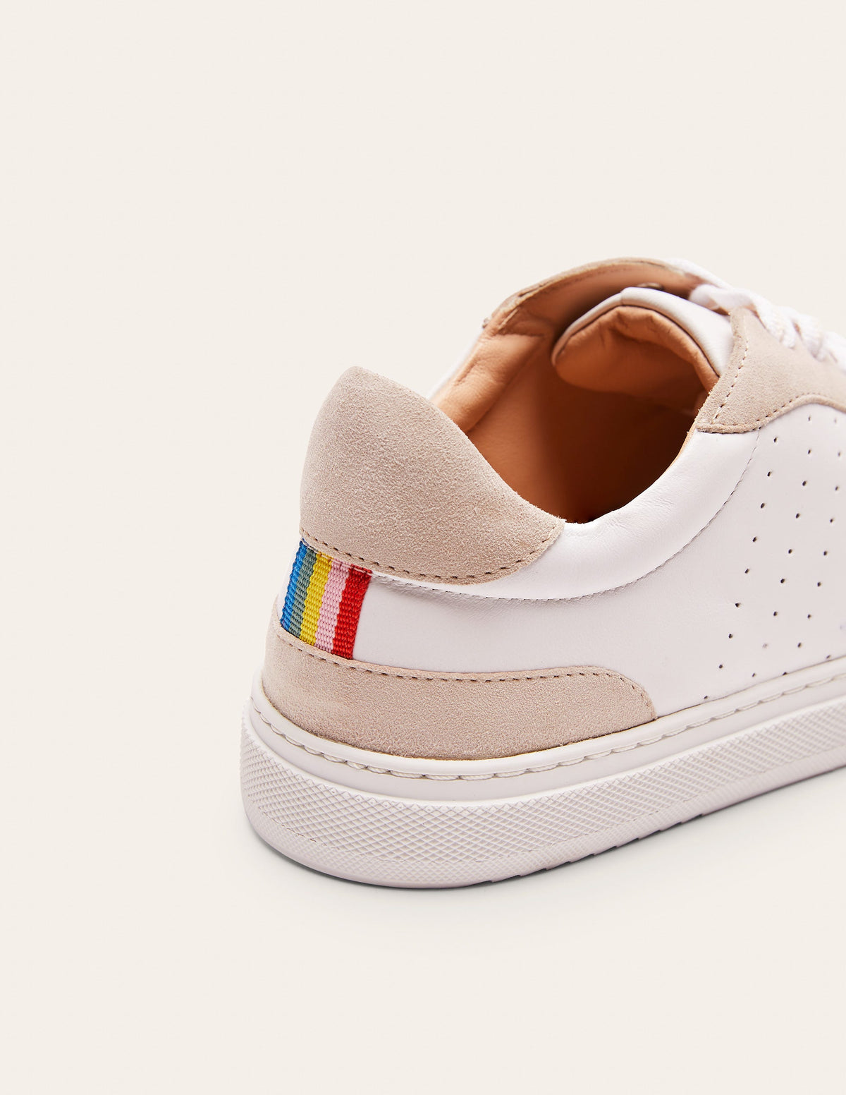 Lace Up Leather Trainers-Ecru-2